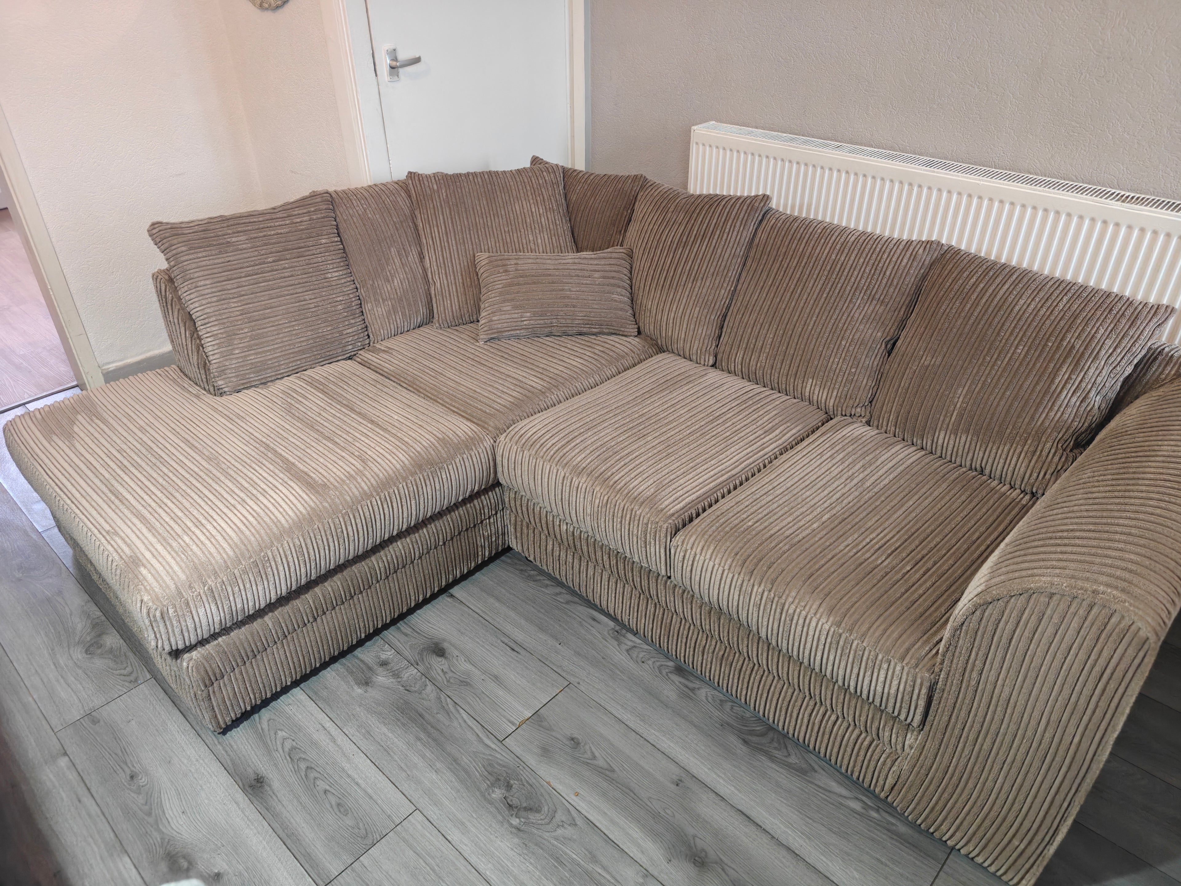 Corded Coffee Fabric Corner Left Hand Side Sofa