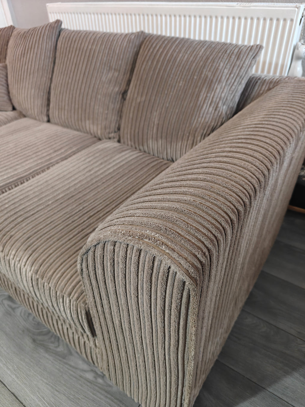 Corded Coffee Fabric Corner Left Hand Side Sofa