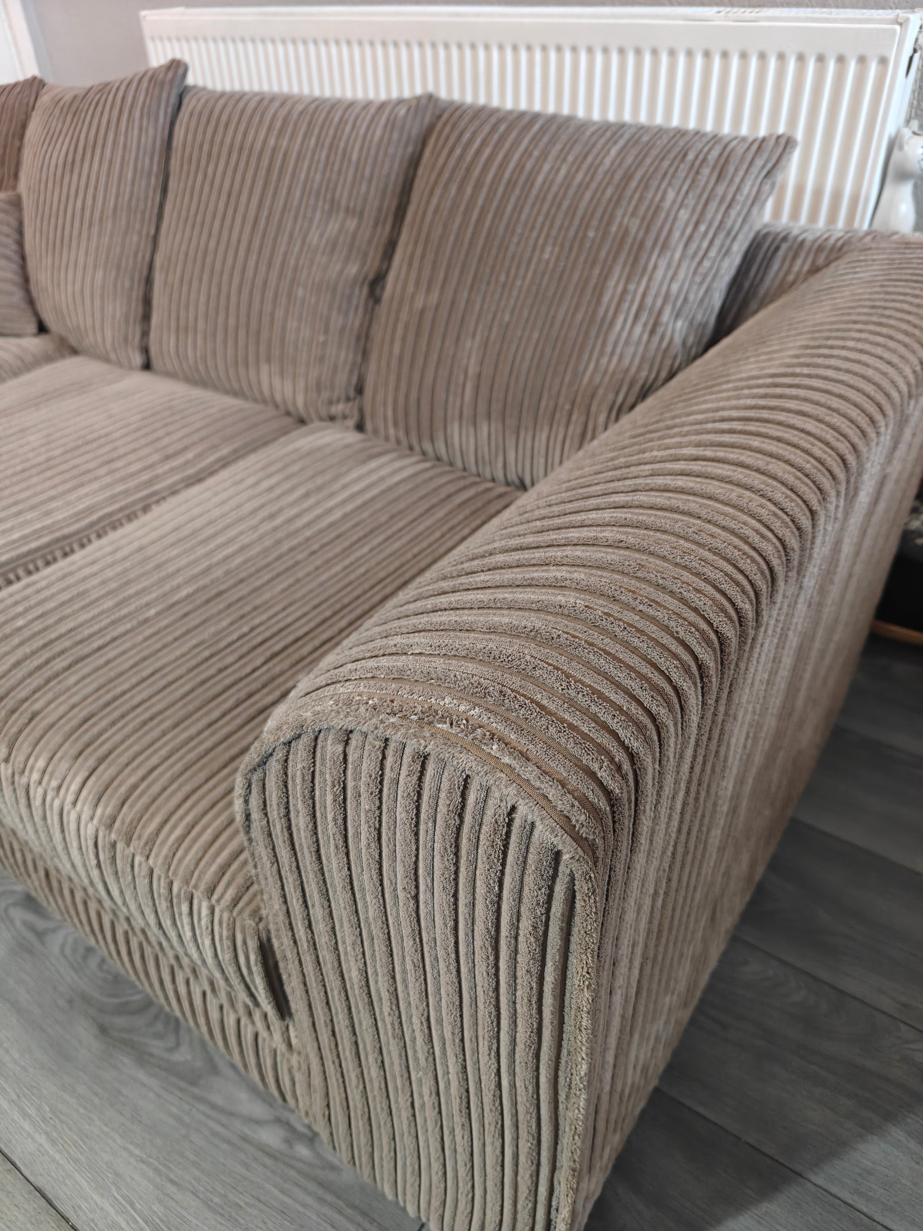 Corded Coffee Fabric Corner Left Hand Side Sofa