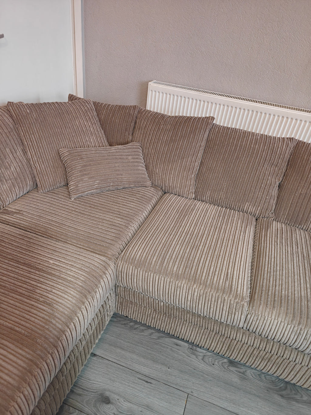 Corded Coffee Fabric Corner Left Hand Side Sofa