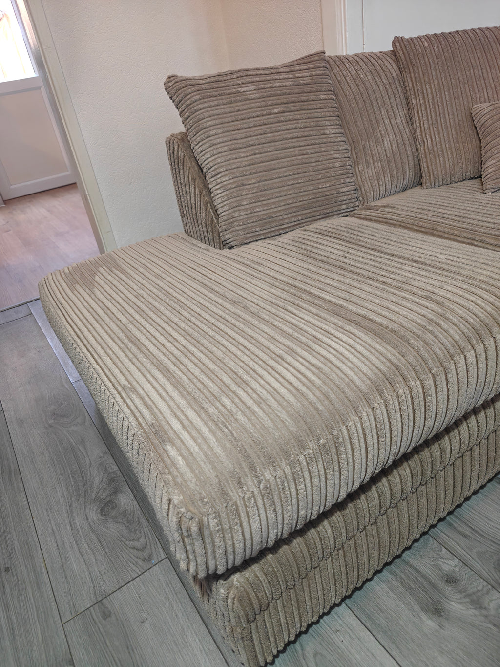 Corded Coffee Fabric Corner Left Hand Side Sofa