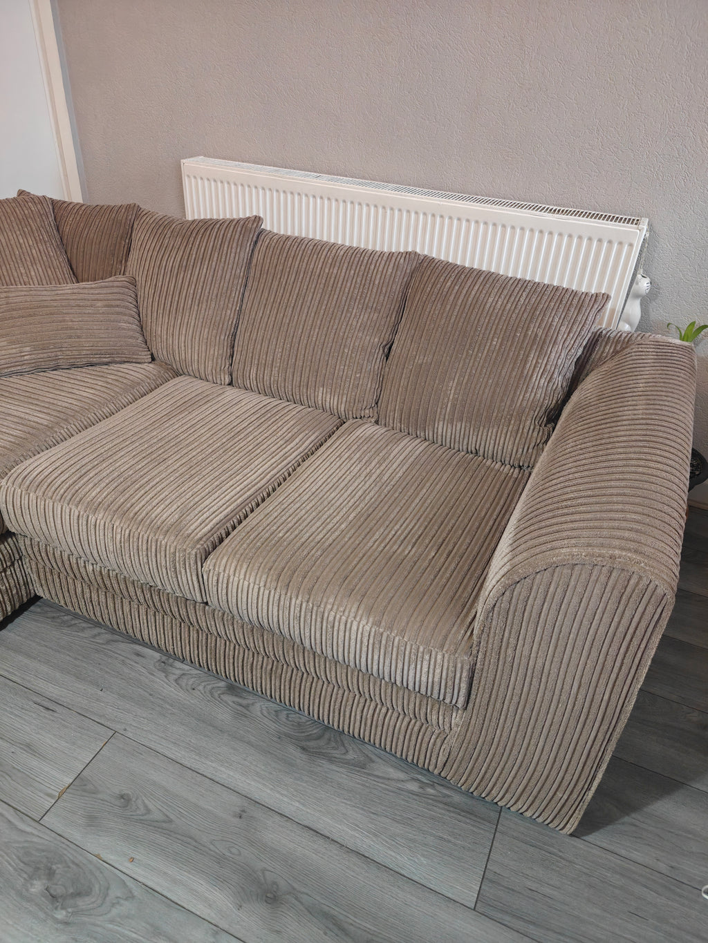 Corded Coffee Fabric Corner Left Hand Side Sofa