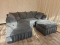 Grey Cord Corner Sofa with Matching Footstool