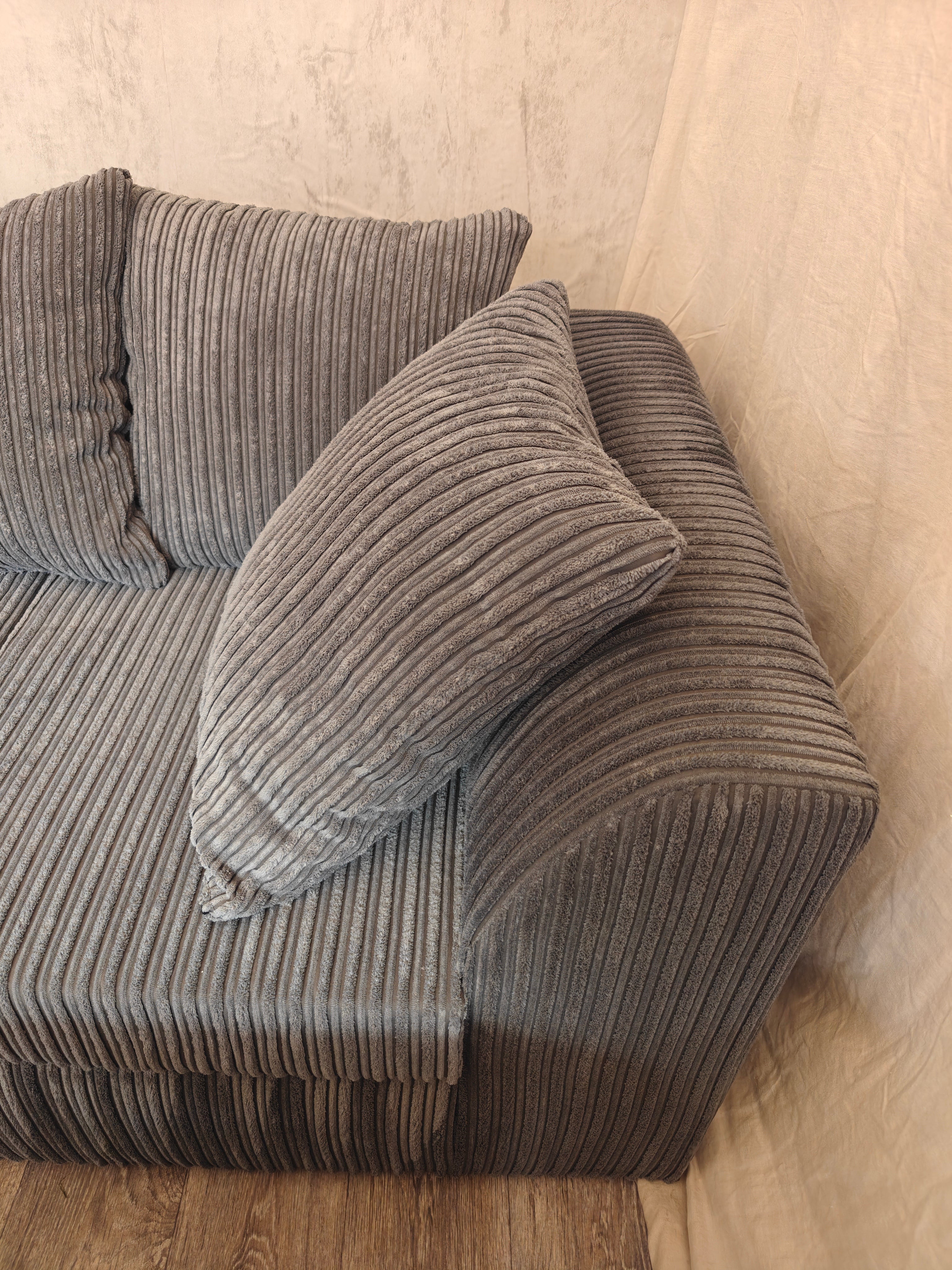 Grey Cord Corner Sofa with Matching Footstool