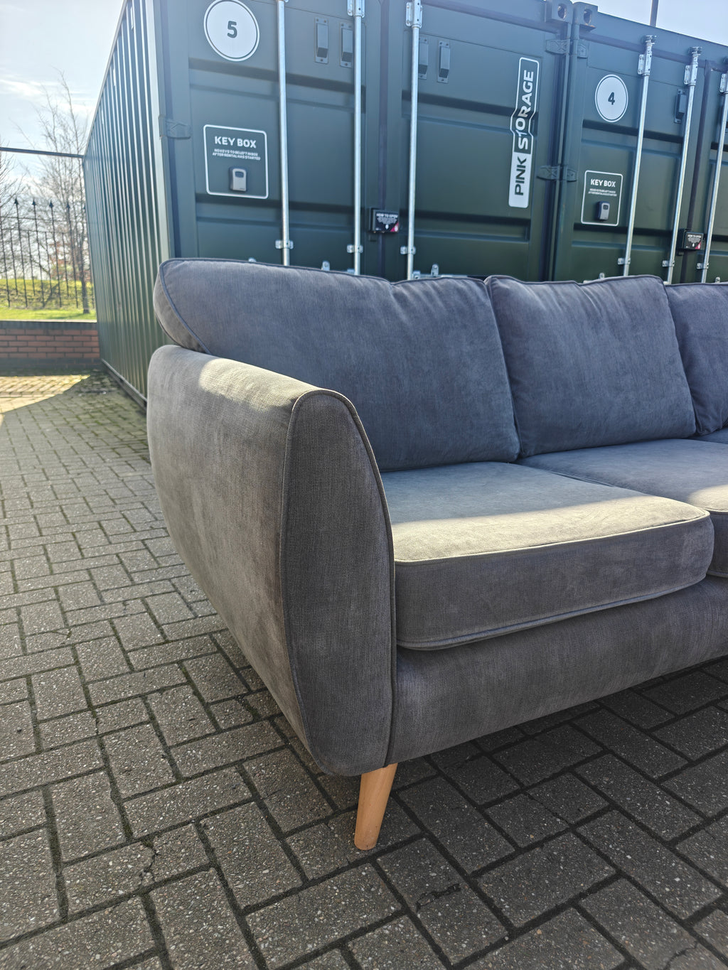 Grey DFS Chico Corner Sofa with Matching Footstool – Excellent Condition