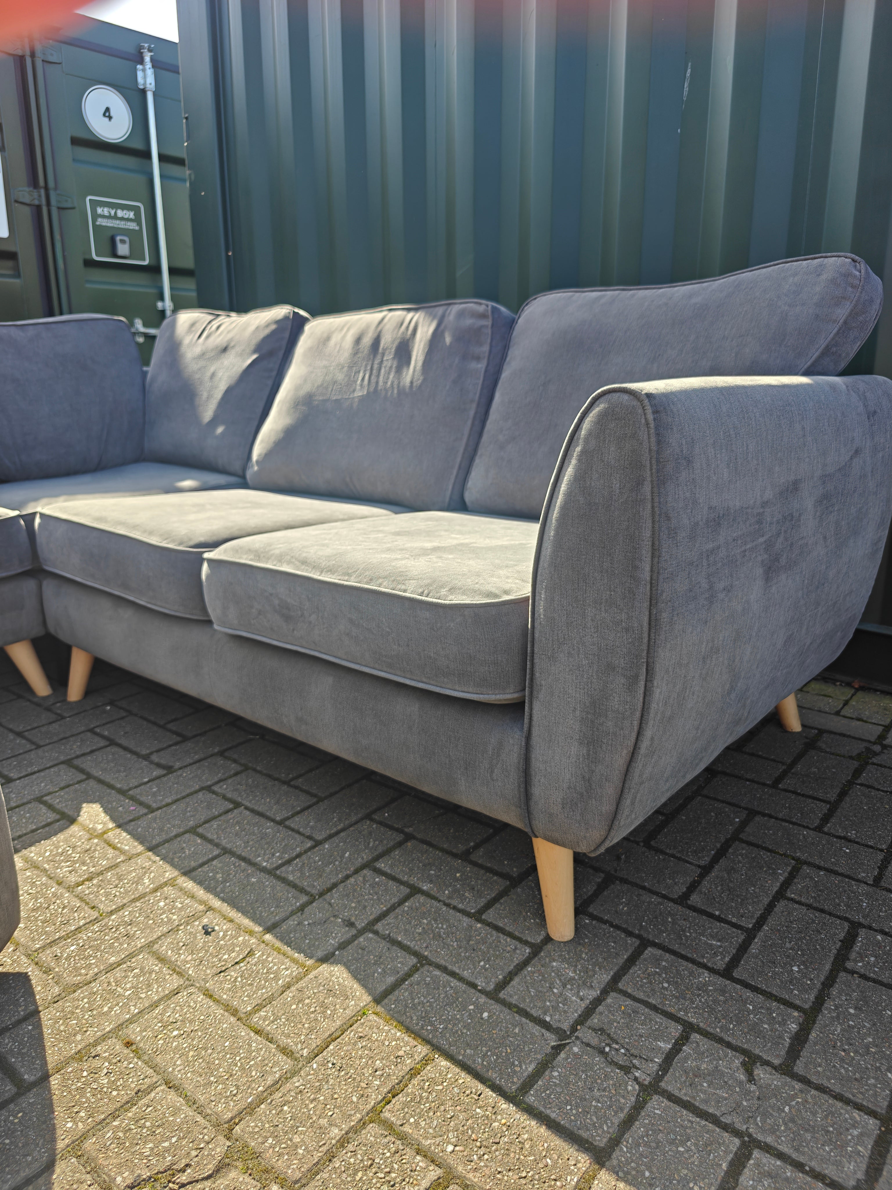 Grey DFS Chico Corner Sofa with Matching Footstool – Excellent Condition