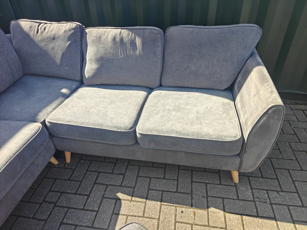 Grey DFS Chico Corner Sofa with Matching Footstool – Excellent Condition