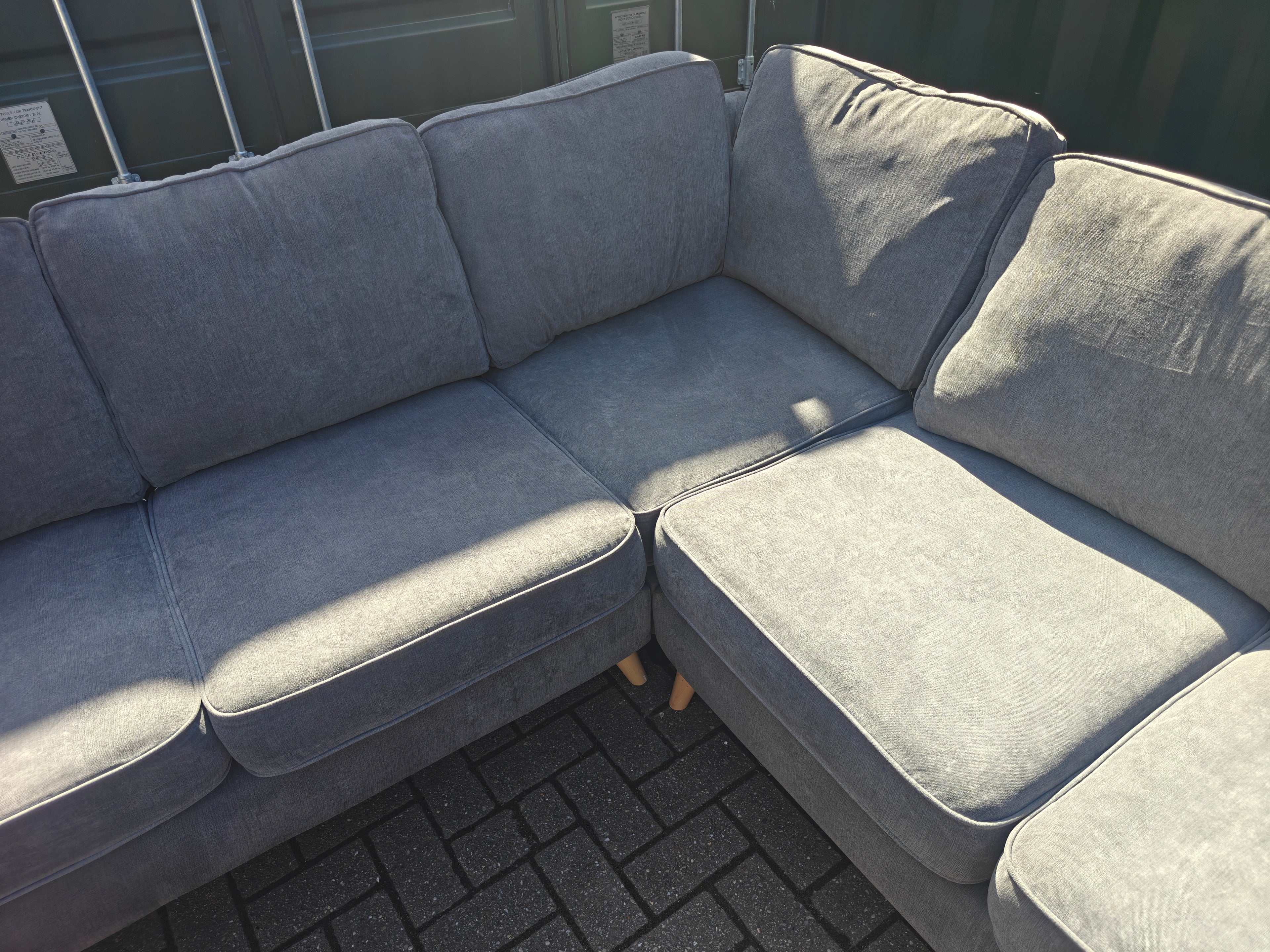 Grey DFS Chico Corner Sofa with Matching Footstool – Excellent Condition