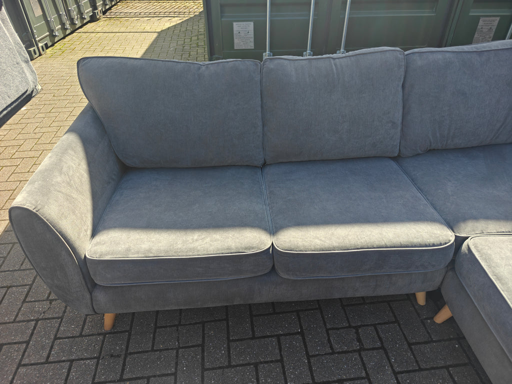 Grey DFS Chico Corner Sofa with Matching Footstool – Excellent Condition