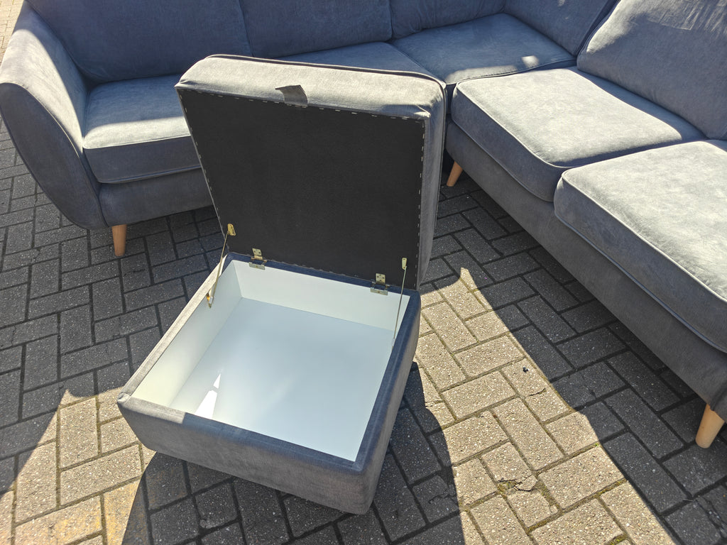 Grey DFS Chico Corner Sofa with Matching Footstool – Excellent Condition