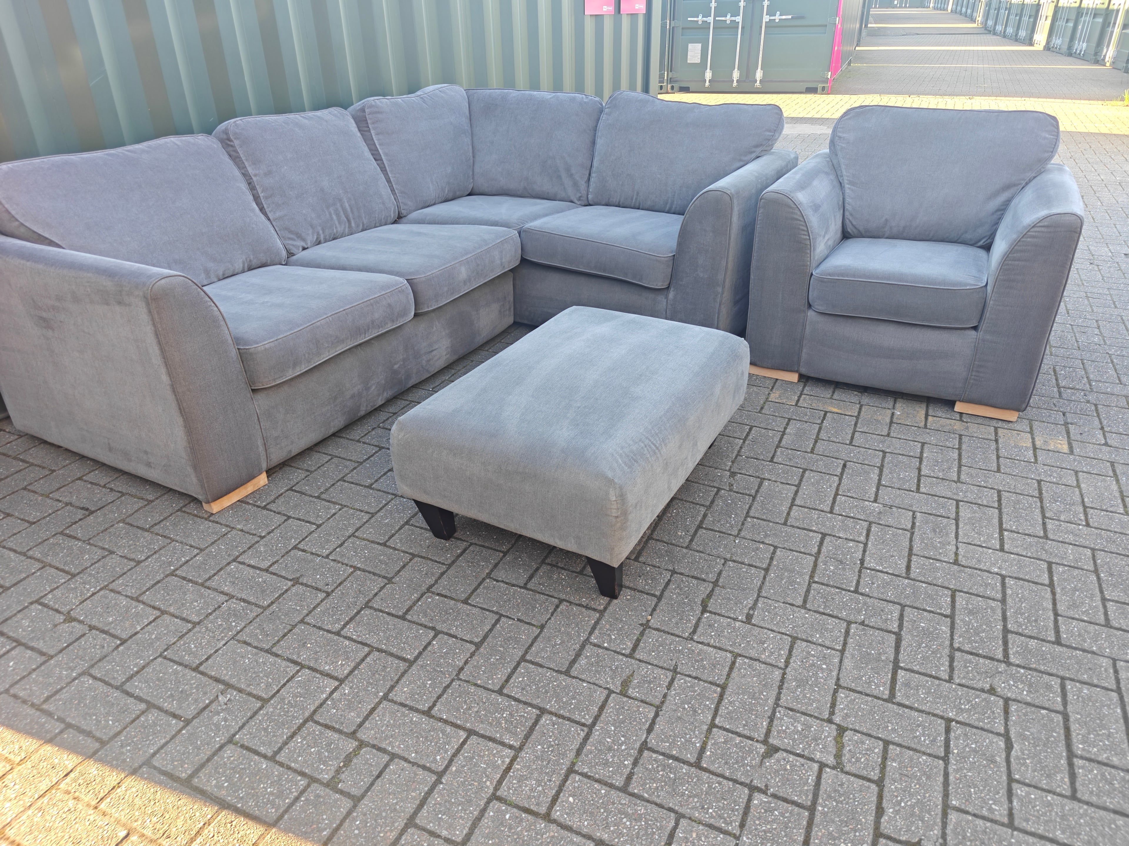 Large Orka Grey Corner Sofa Set + Armchair & Footstool
