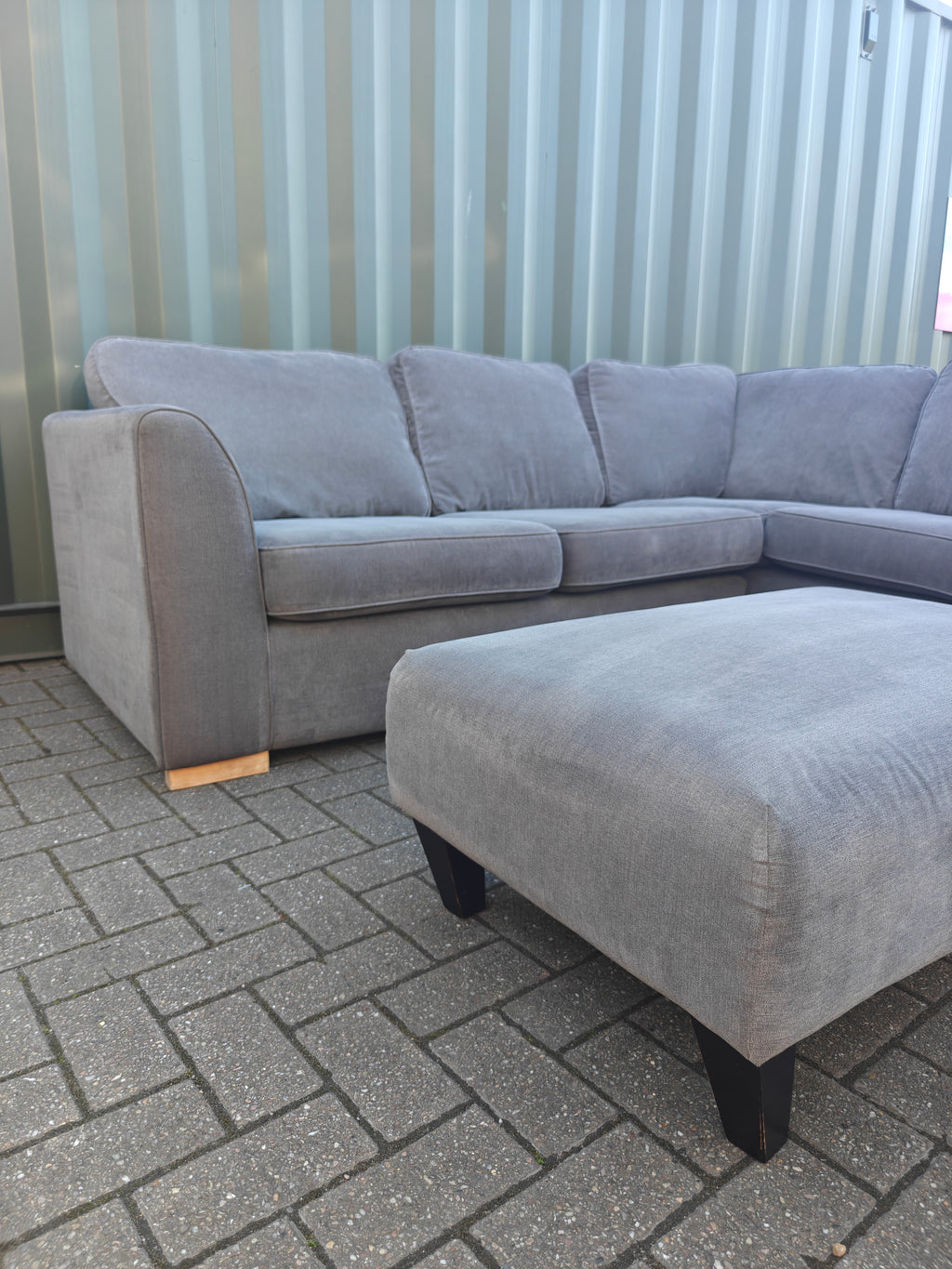 Large Orka Grey Corner Sofa Set + Armchair & Footstool