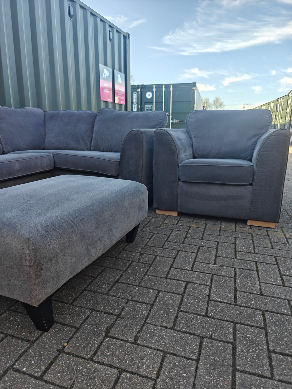 Large Orka Grey Corner Sofa Set + Armchair & Footstool