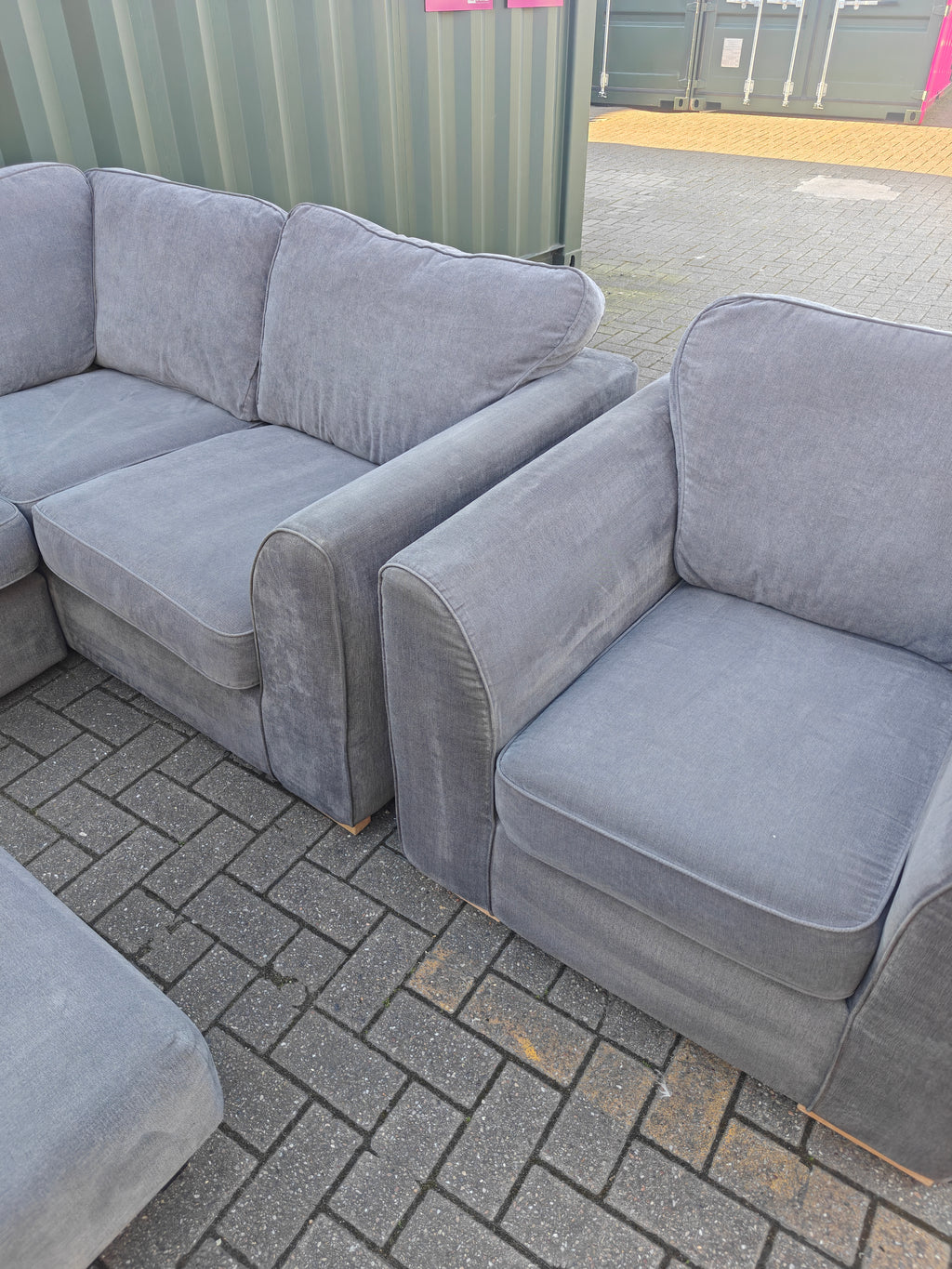 Large Orka Grey Corner Sofa Set + Armchair & Footstool