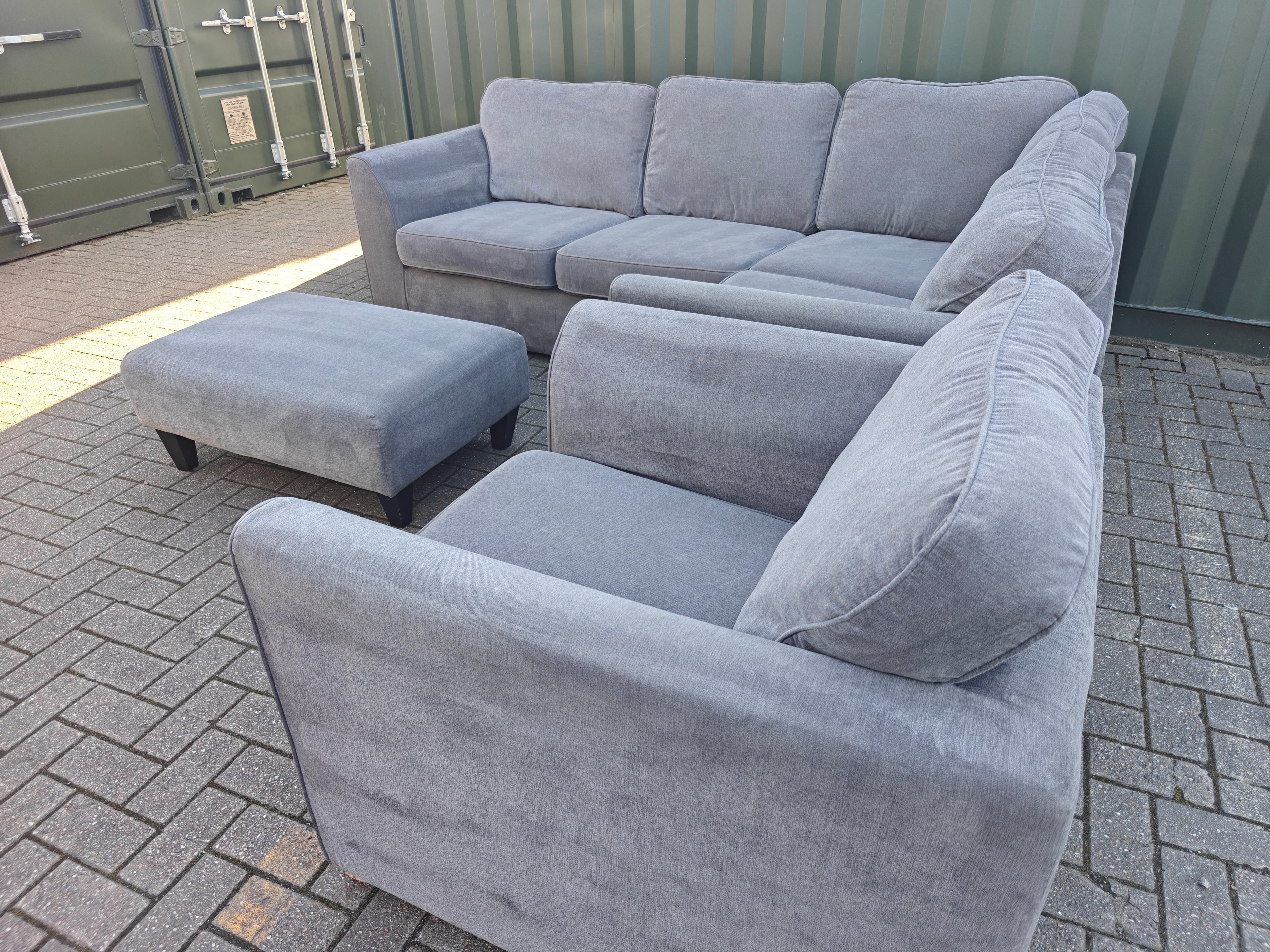Large Orka Grey Corner Sofa Set + Armchair & Footstool