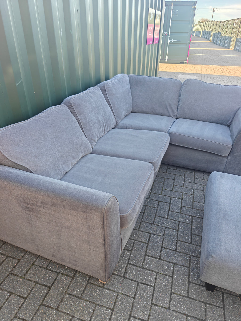 Large Orka Grey Corner Sofa Set + Armchair & Footstool