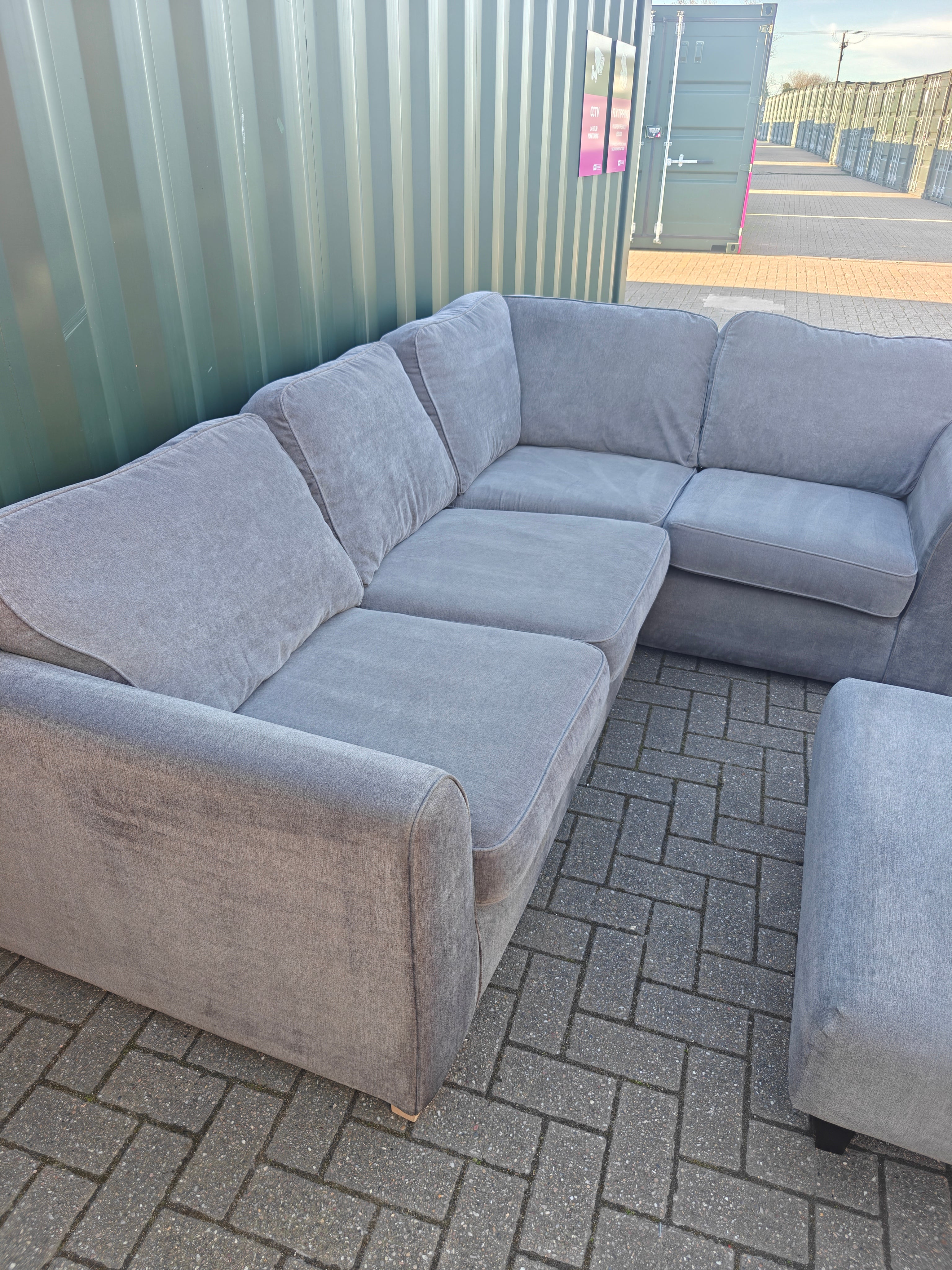 Large Orka Grey Corner Sofa Set + Armchair & Footstool