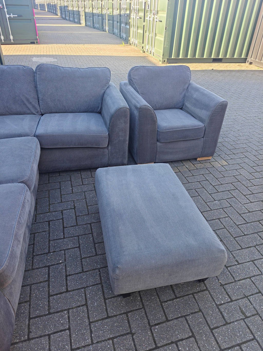 Large Orka Grey Corner Sofa Set + Armchair & Footstool