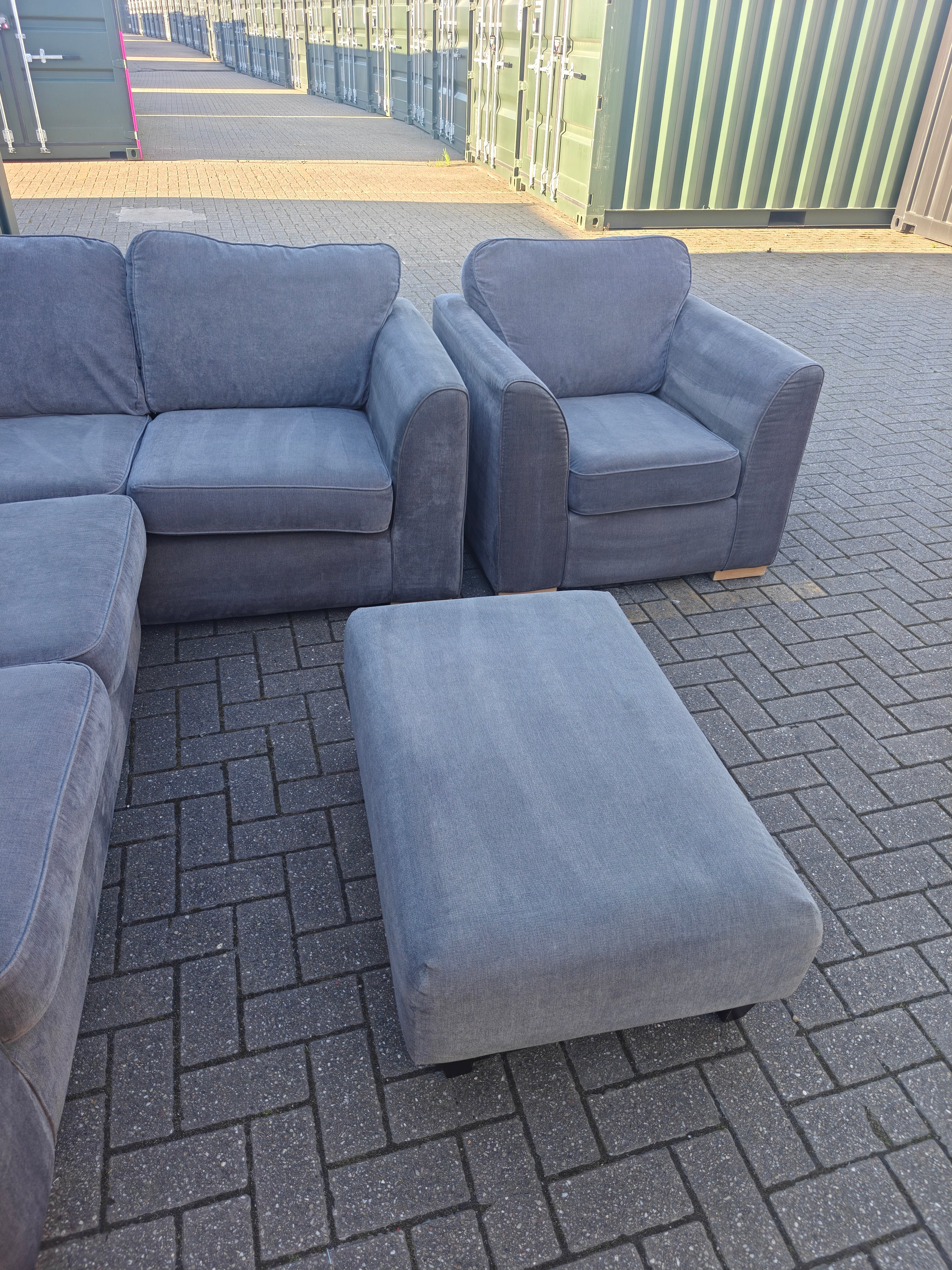 Large Orka Grey Corner Sofa Set + Armchair & Footstool