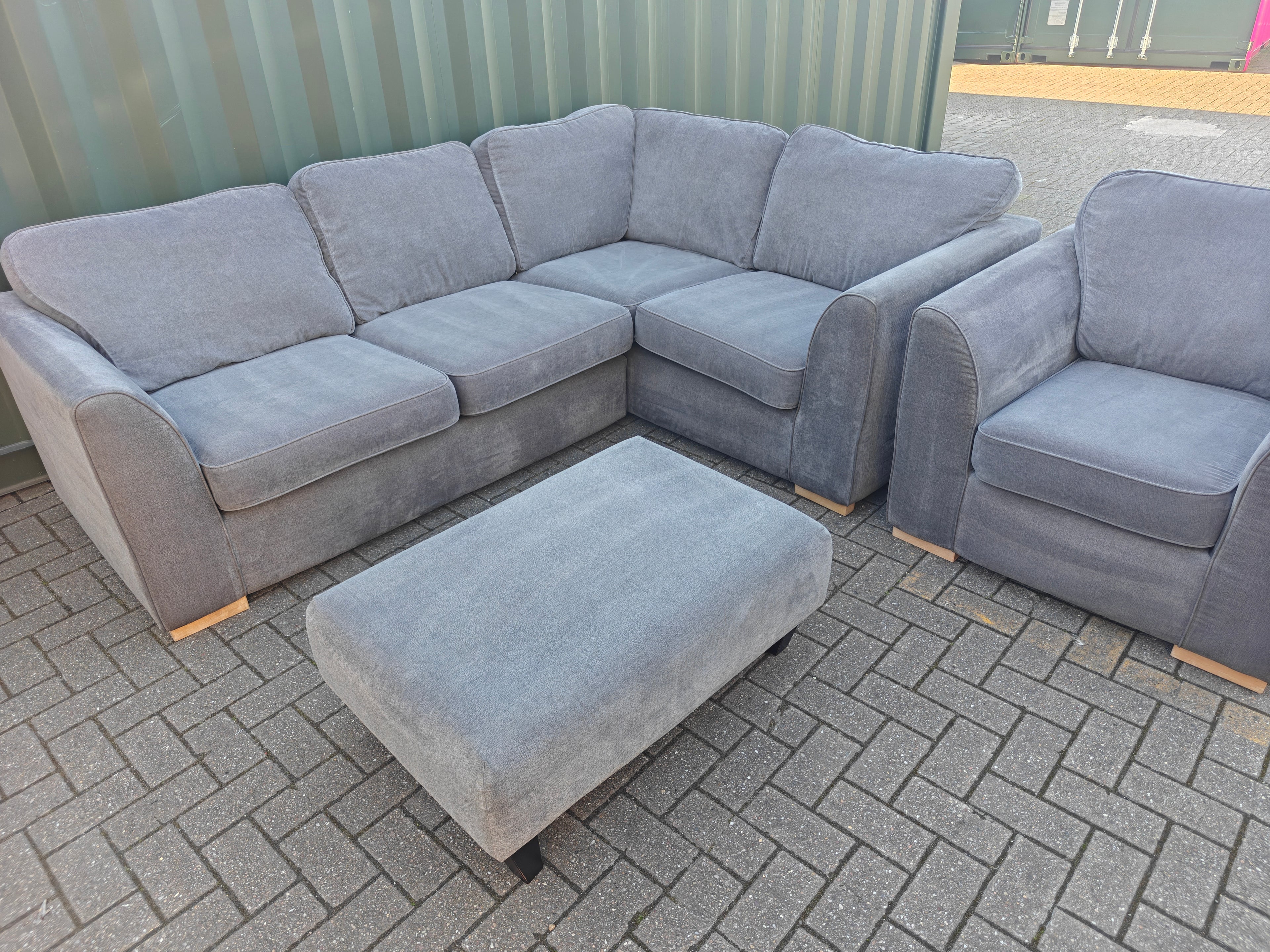 Large Orka Grey Corner Sofa Set + Armchair & Footstool