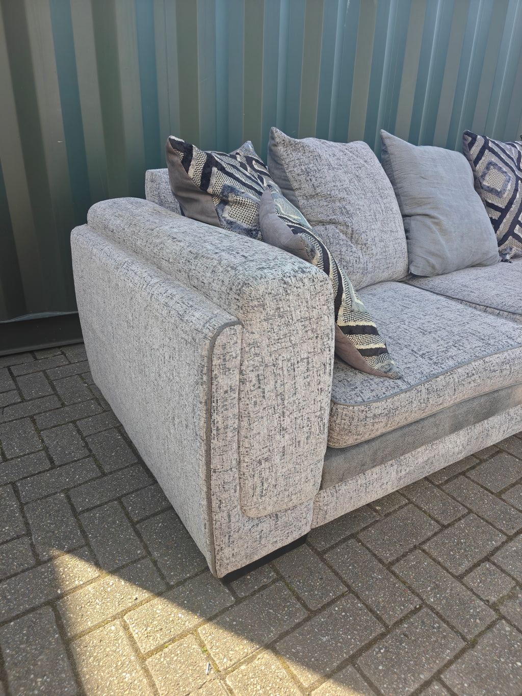 Large Grey Corner Sofa + Chaise, Swivel Chair & Footstool