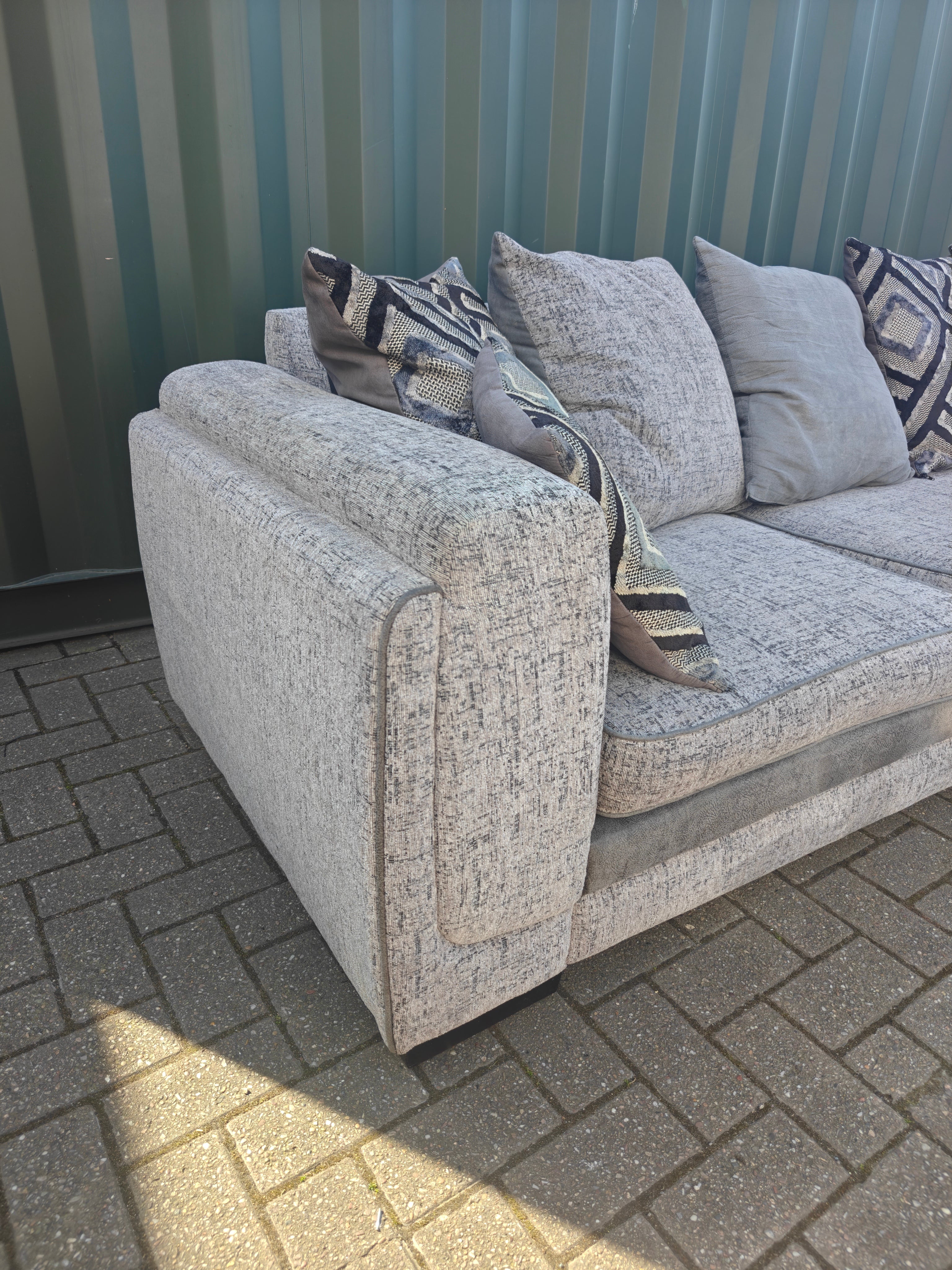 Large Grey Corner Sofa + Chaise, Swivel Chair & Footstool