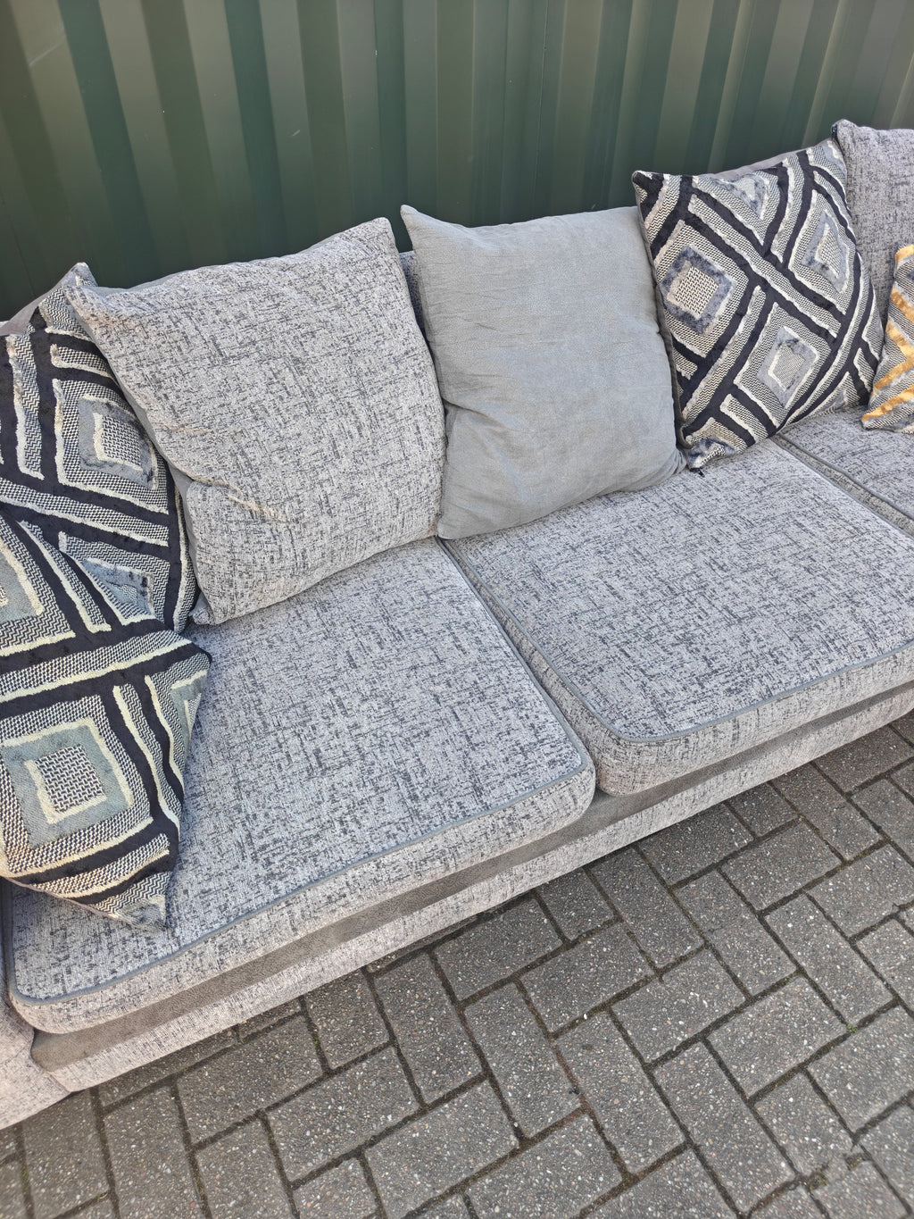 Large Grey Corner Sofa + Chaise, Swivel Chair & Footstool