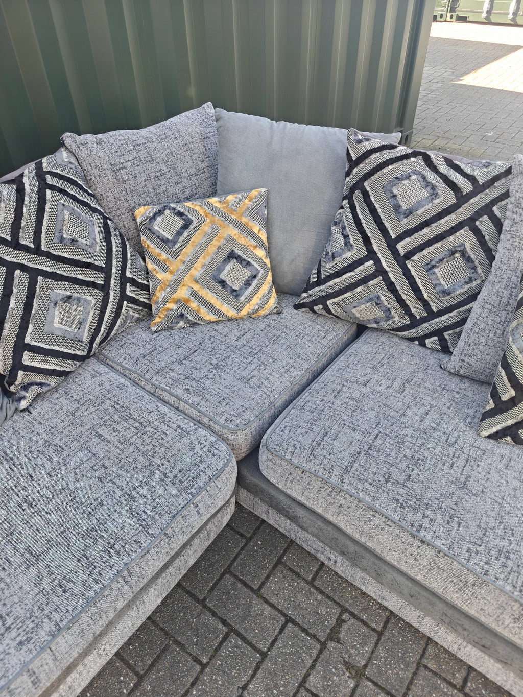 Large Grey Corner Sofa + Chaise, Swivel Chair & Footstool