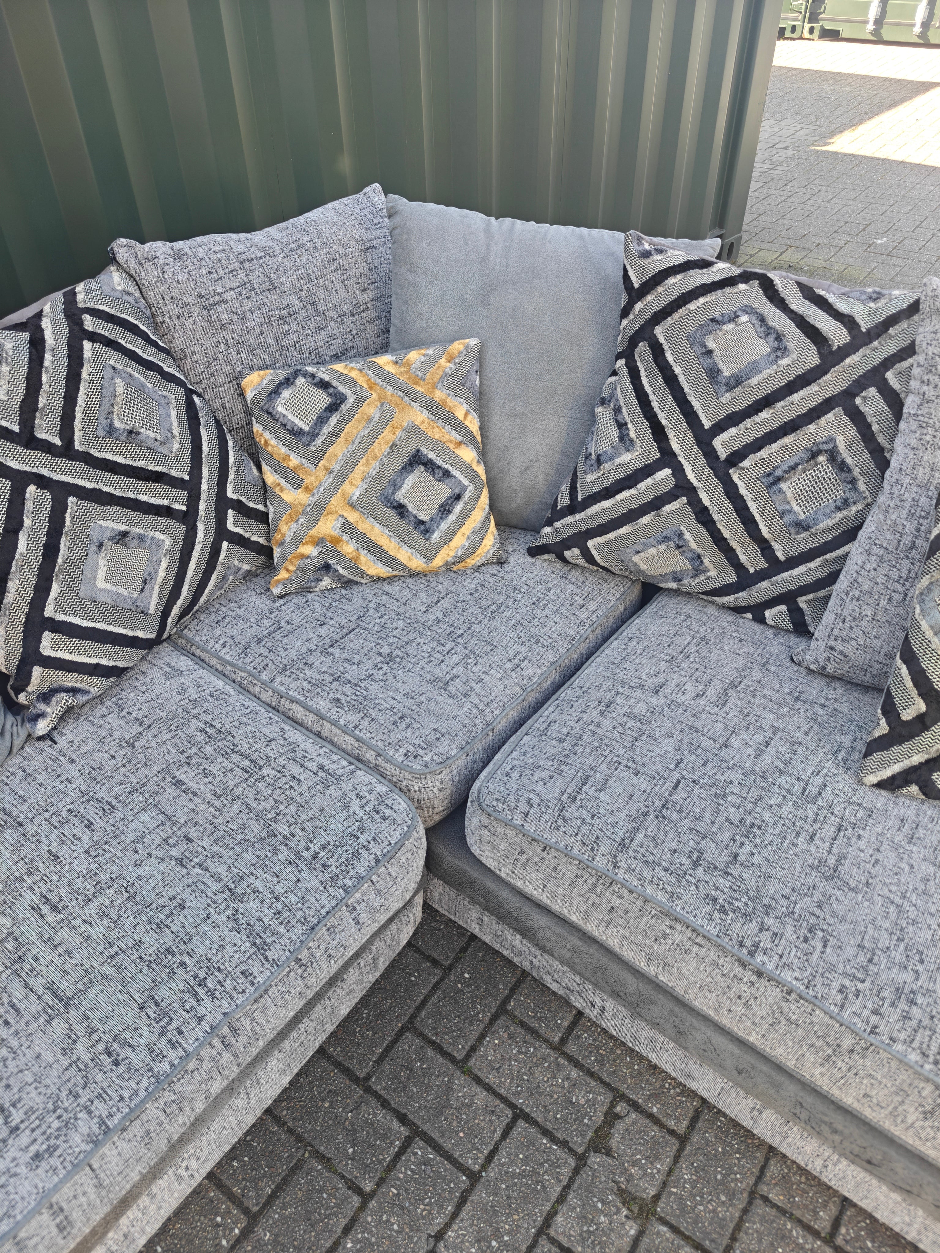 Large Grey Corner Sofa + Chaise, Swivel Chair & Footstool