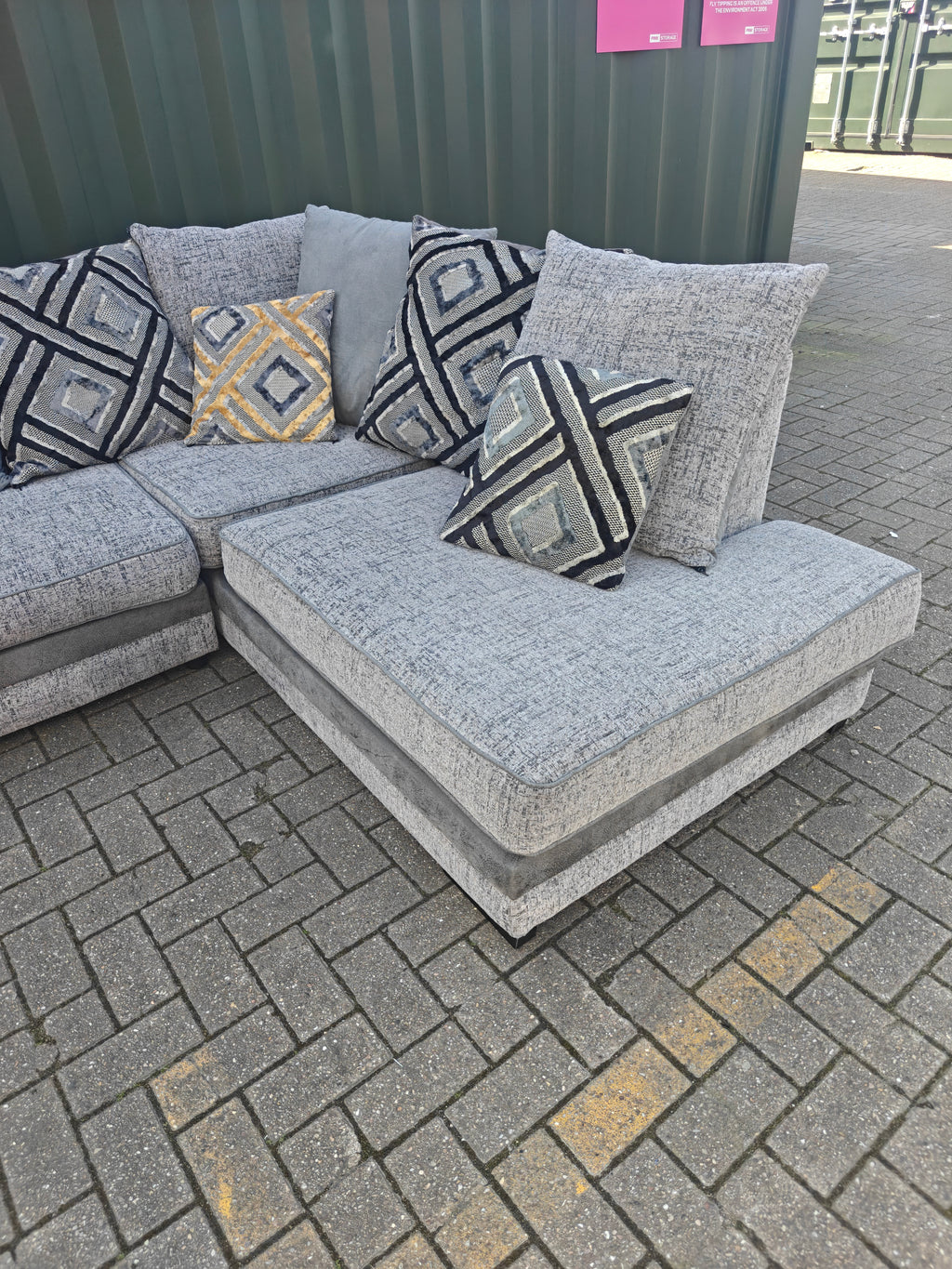 Large Grey Corner Sofa + Chaise, Swivel Chair & Footstool