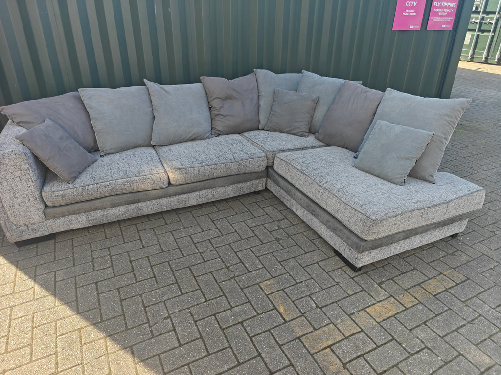 Large Grey Corner Sofa + Chaise, Swivel Chair & Footstool