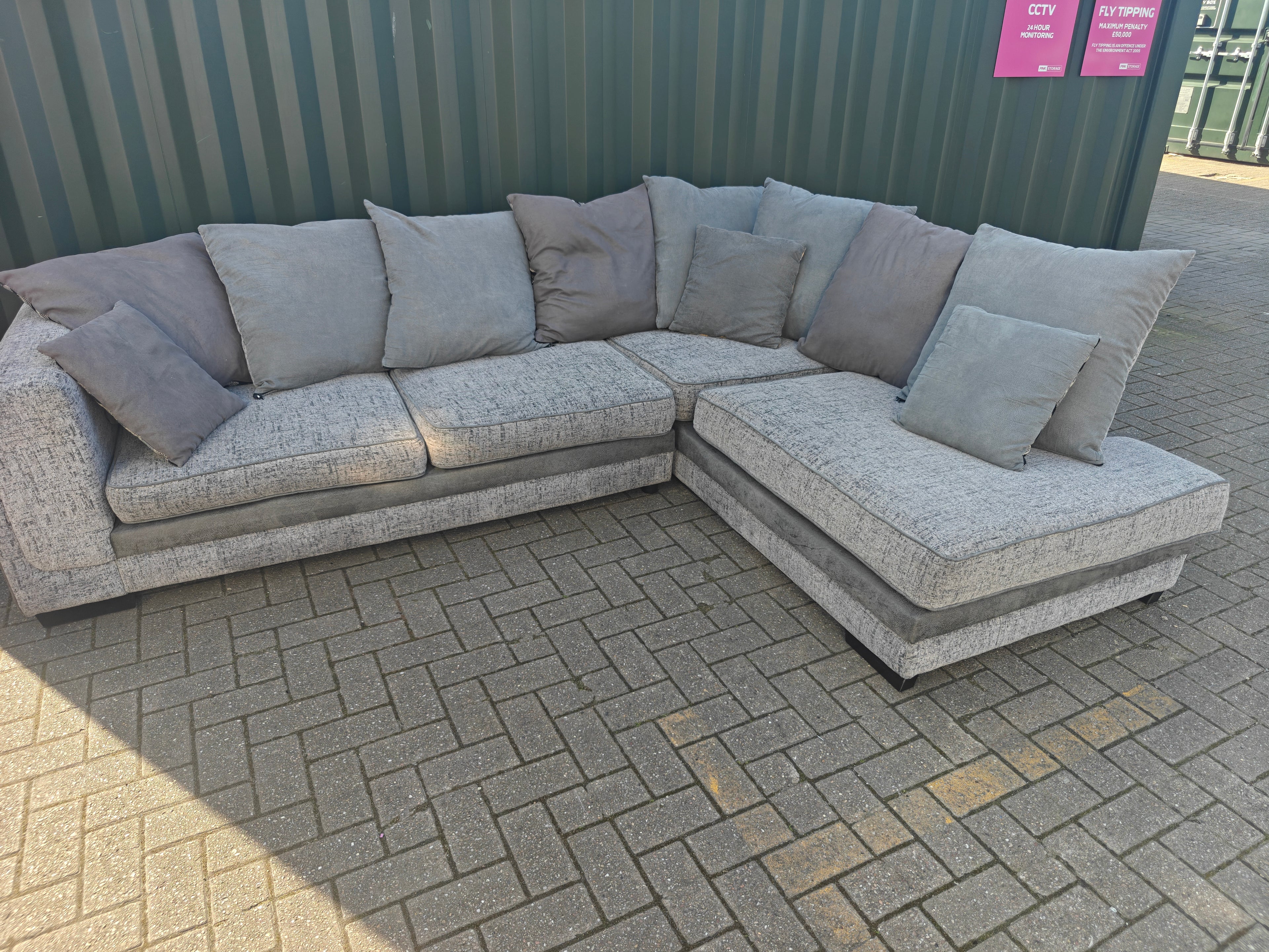 Large Grey Corner Sofa + Chaise, Swivel Chair & Footstool