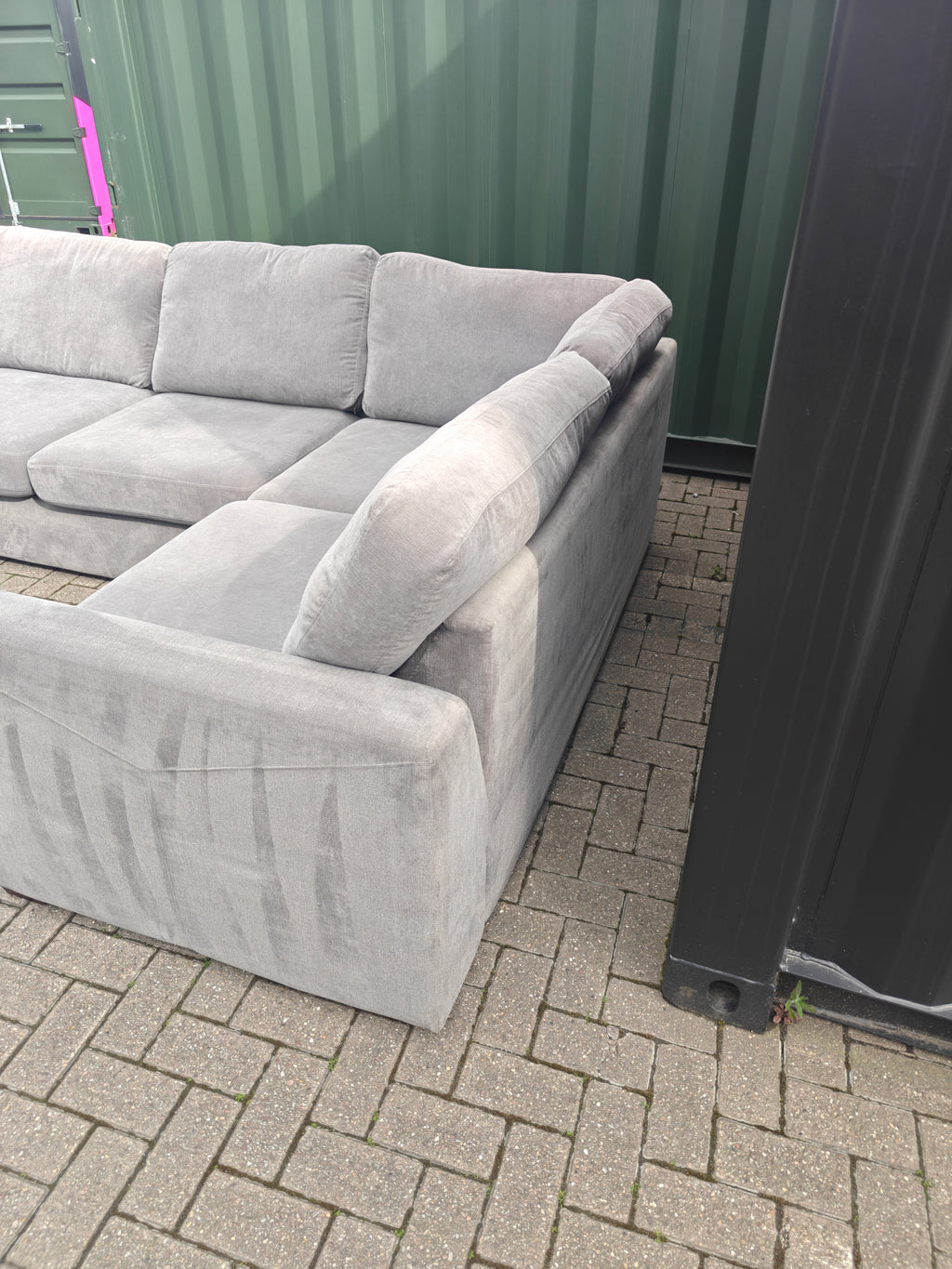 Grey DFS Orka Corner Sofa - With sun fade