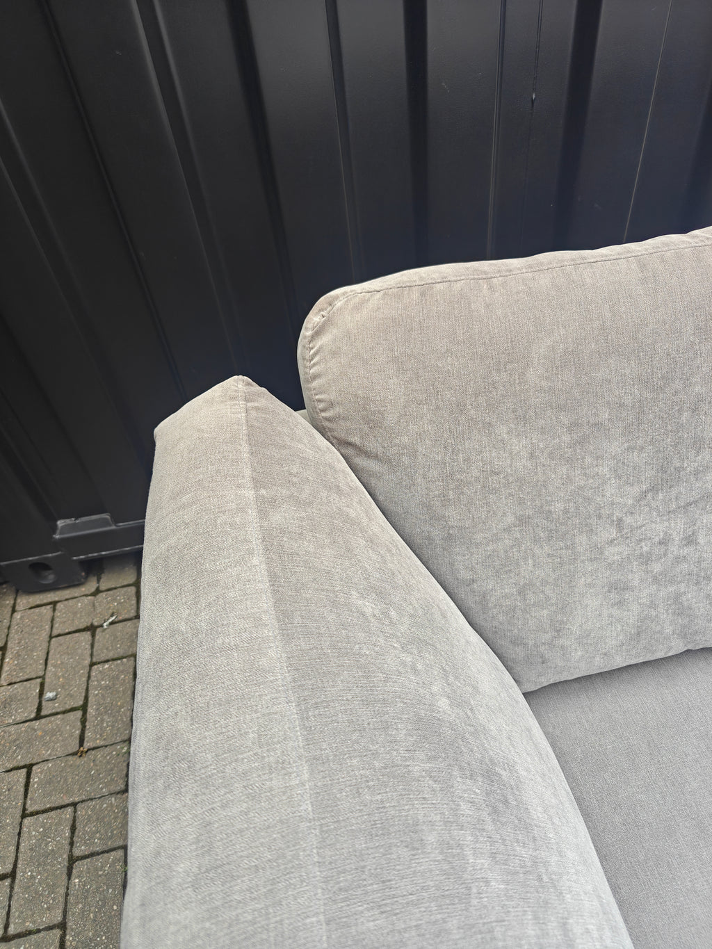 Grey DFS Orka Corner Sofa - With sun fade