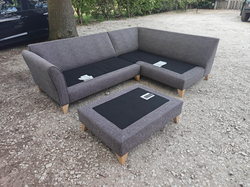 Grey Fabric Corner Sofa + Footstool Scandi Style