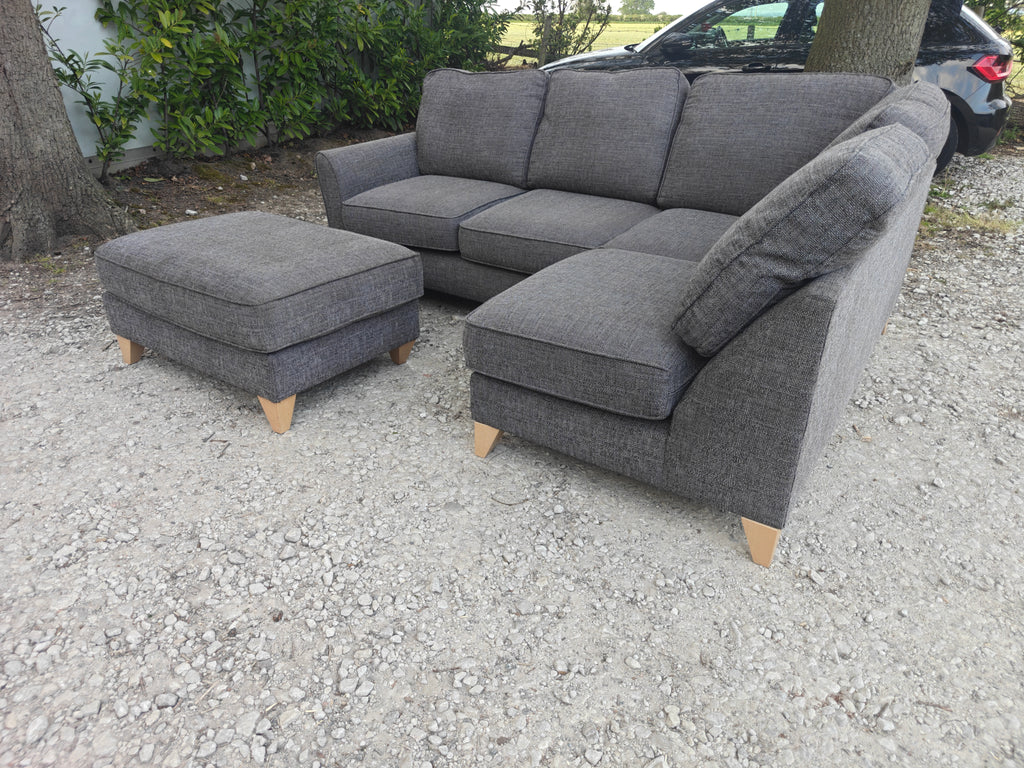 Grey Fabric Corner Sofa + Footstool Scandi Style