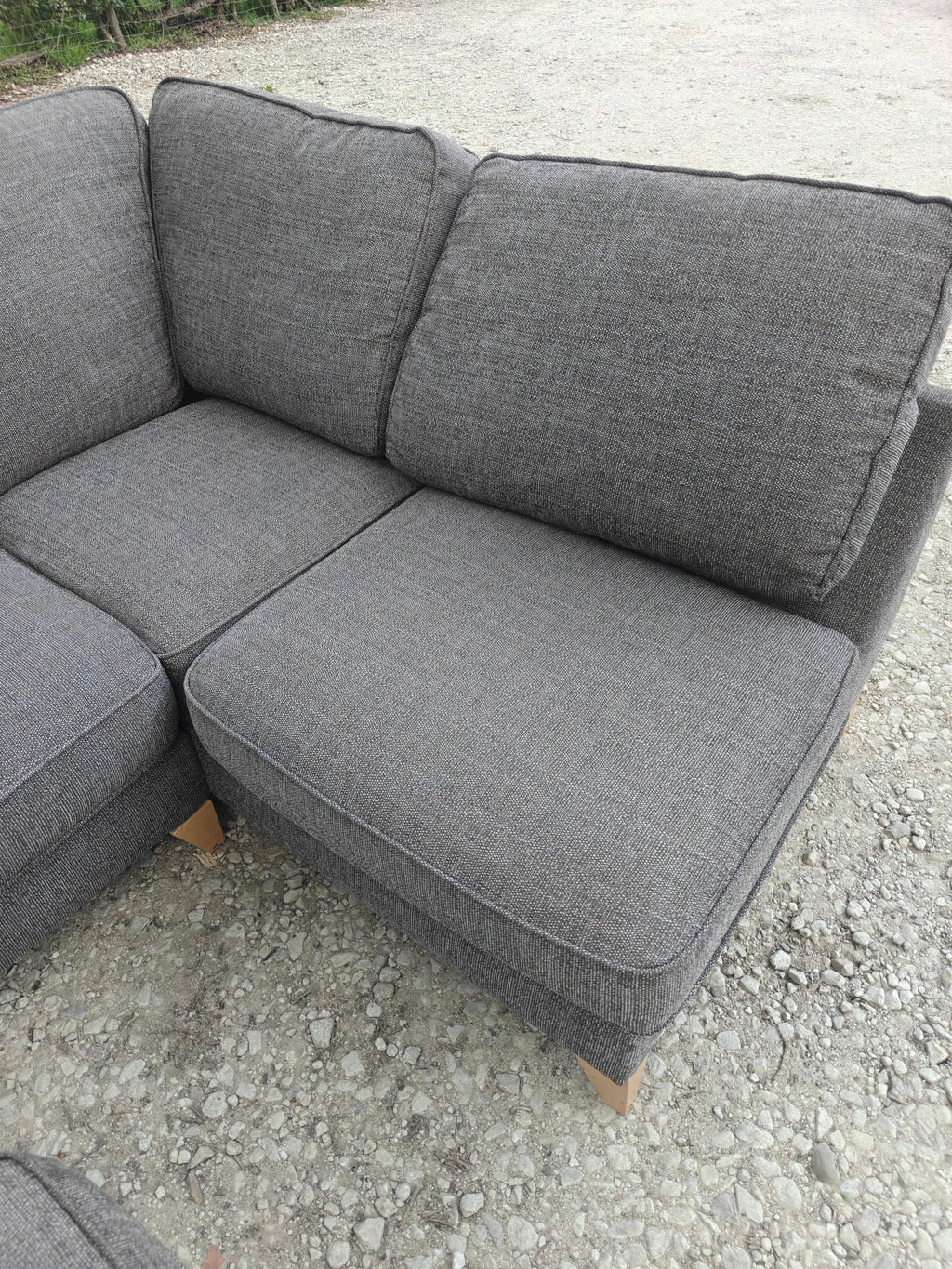 Grey Fabric Corner Sofa + Footstool Scandi Style