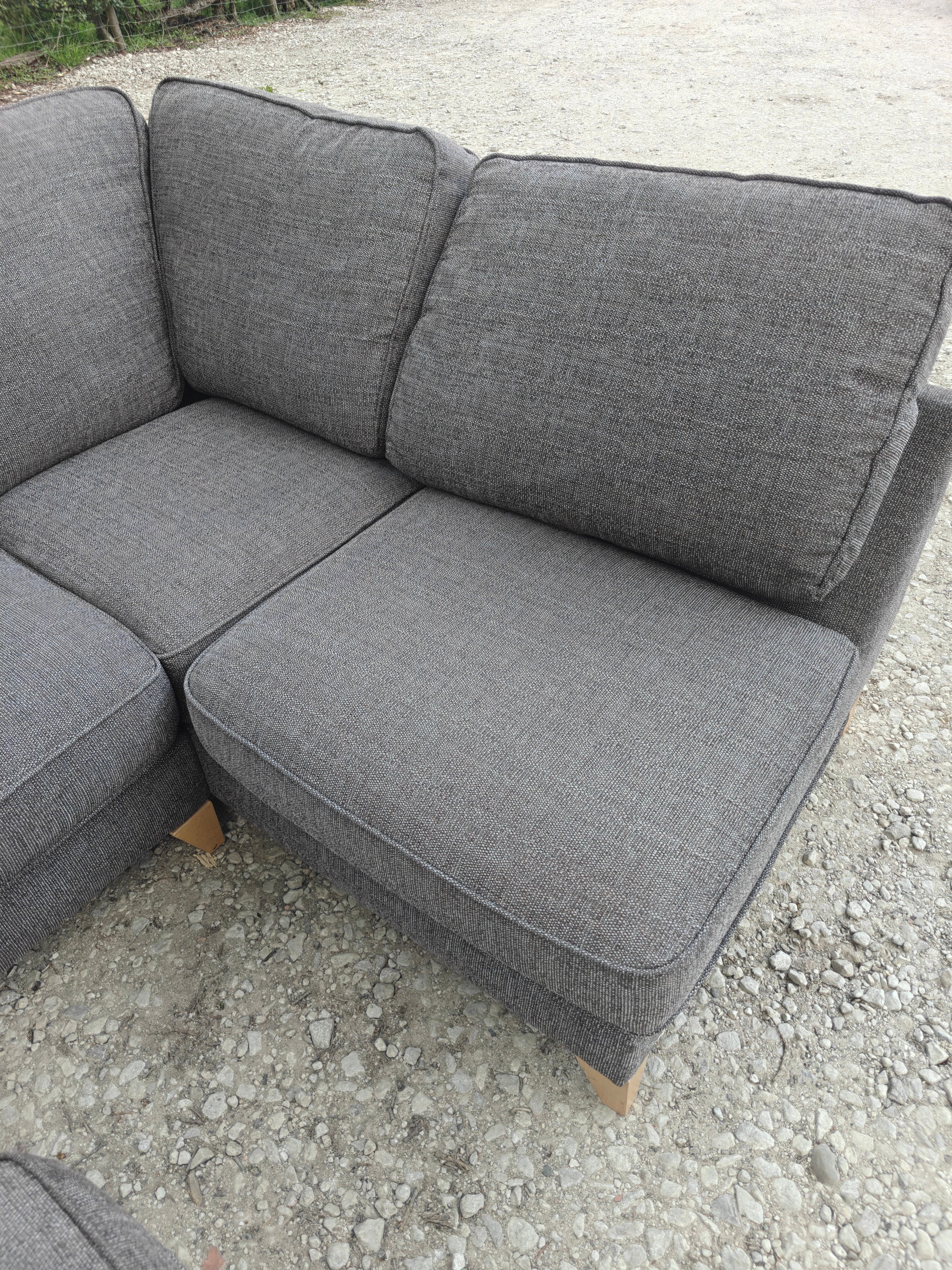 Grey Fabric Corner Sofa + Footstool Scandi Style