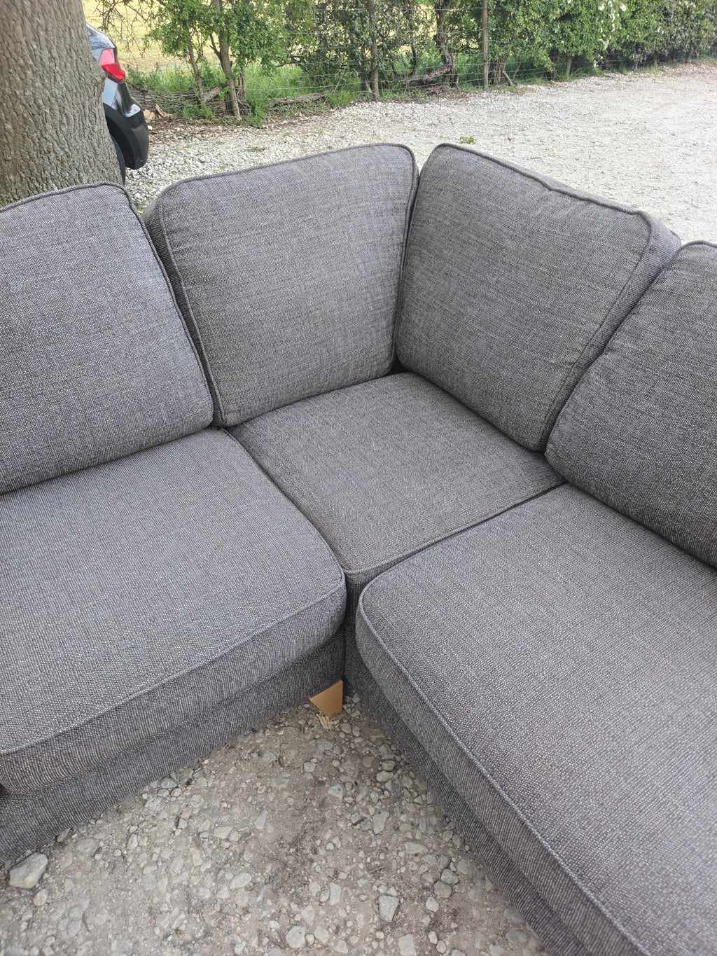 Grey Fabric Corner Sofa + Footstool Scandi Style