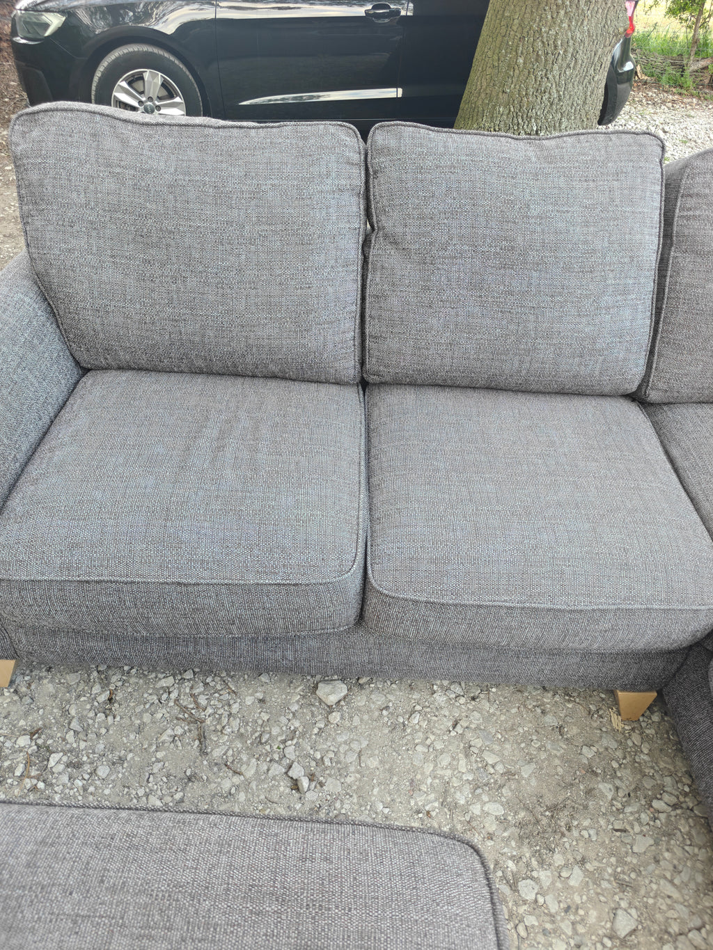 Grey Fabric Corner Sofa + Footstool Scandi Style