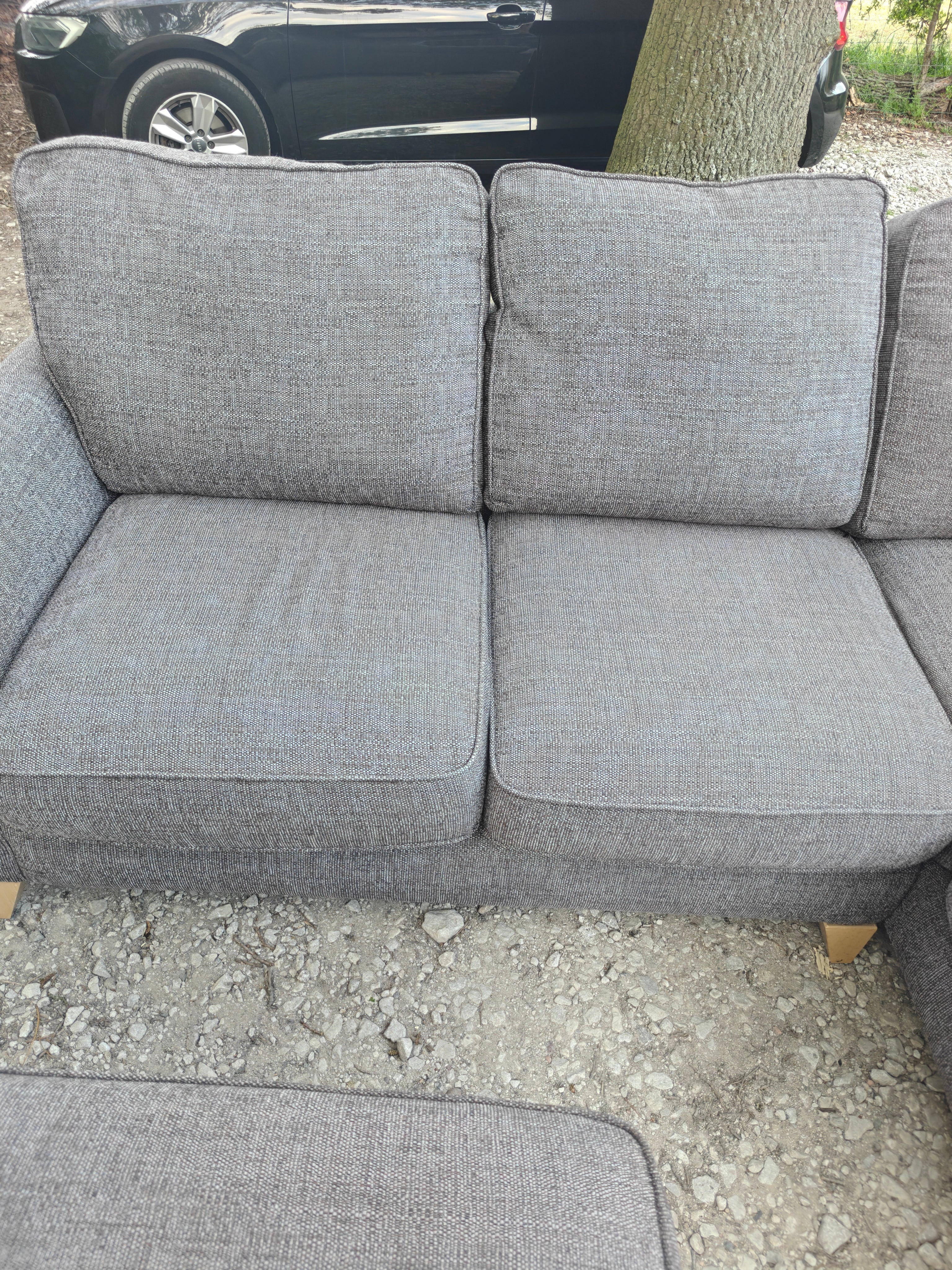 Grey Fabric Corner Sofa + Footstool Scandi Style