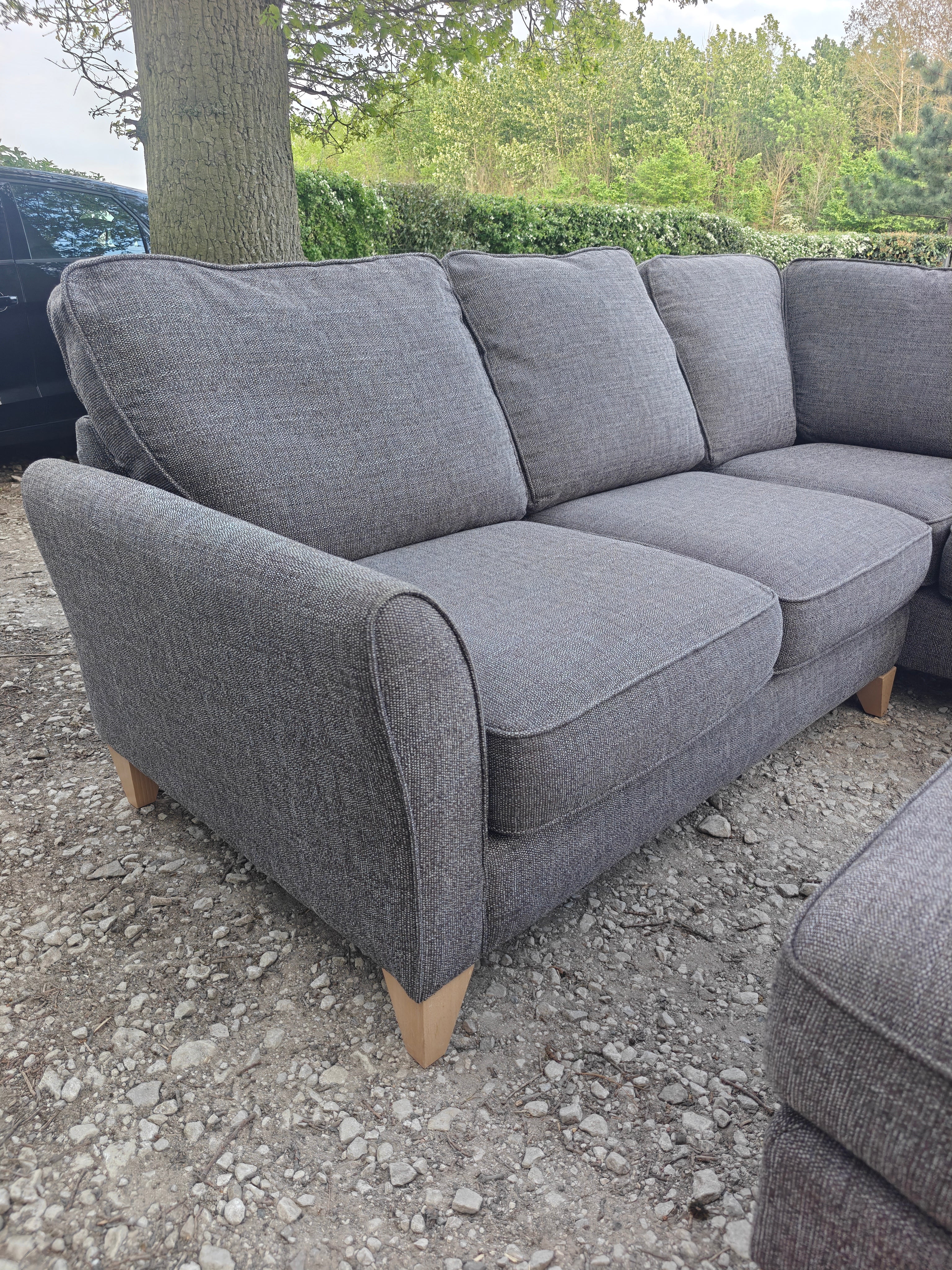 Grey Fabric Corner Sofa + Footstool Scandi Style