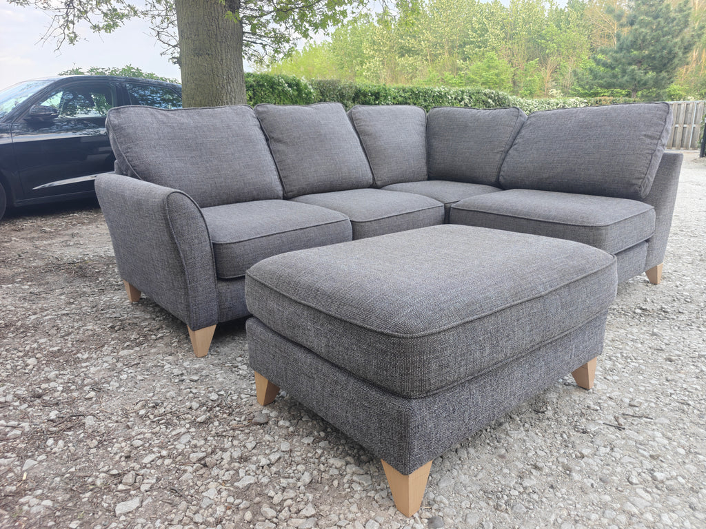 Grey Fabric Corner Sofa + Footstool Scandi Style