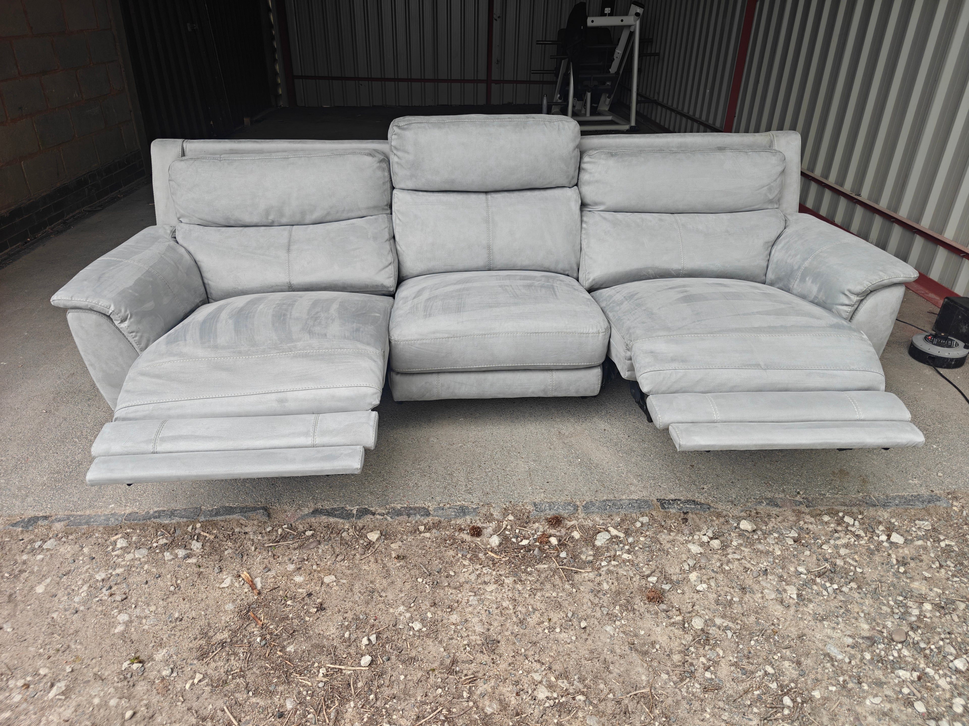 Stone Suede Furniture Village Contempo Electric Recliner 3 Seater Sofa