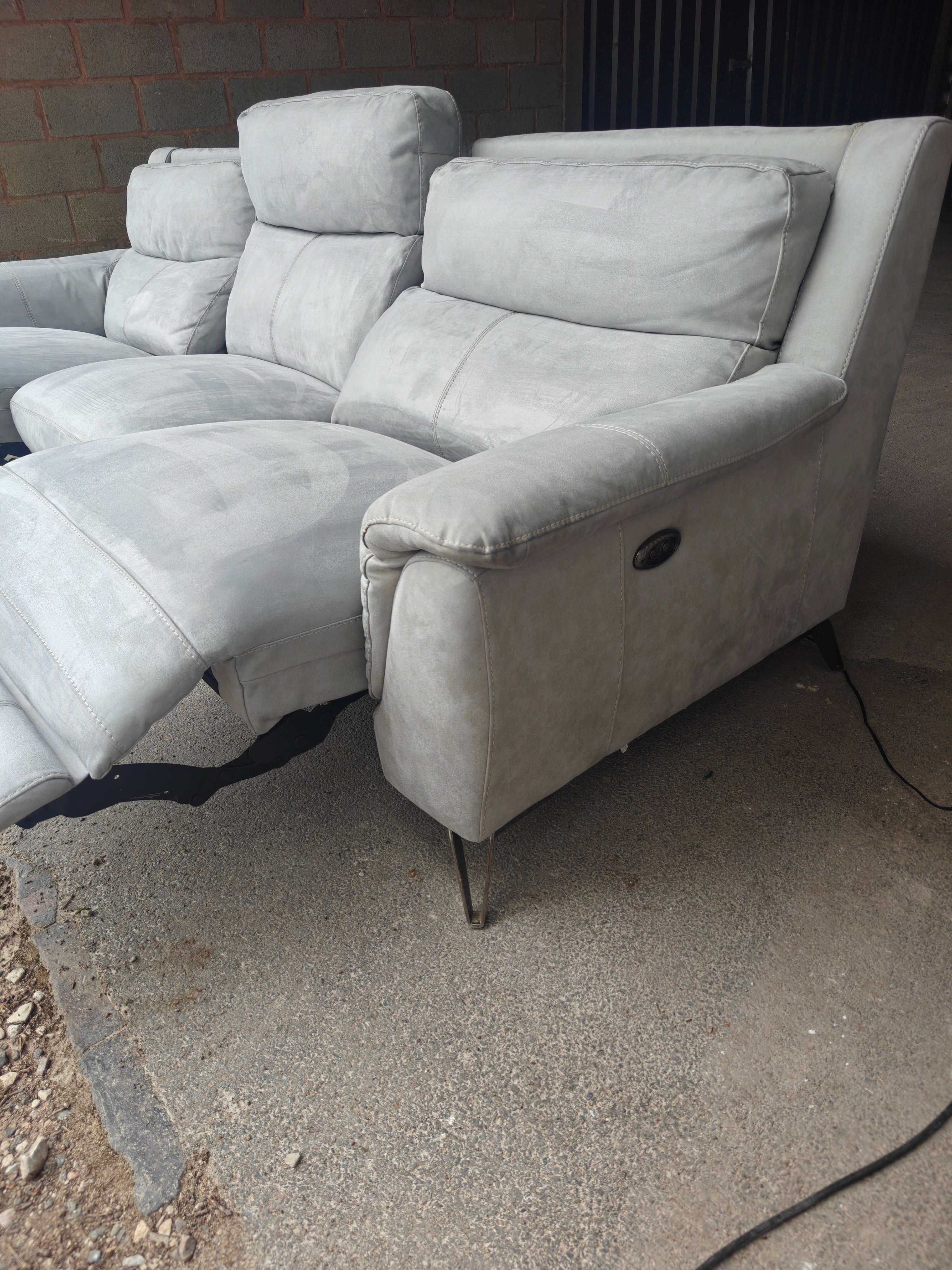 Stone Suede Furniture Village Contempo Electric Recliner 3 Seater Sofa