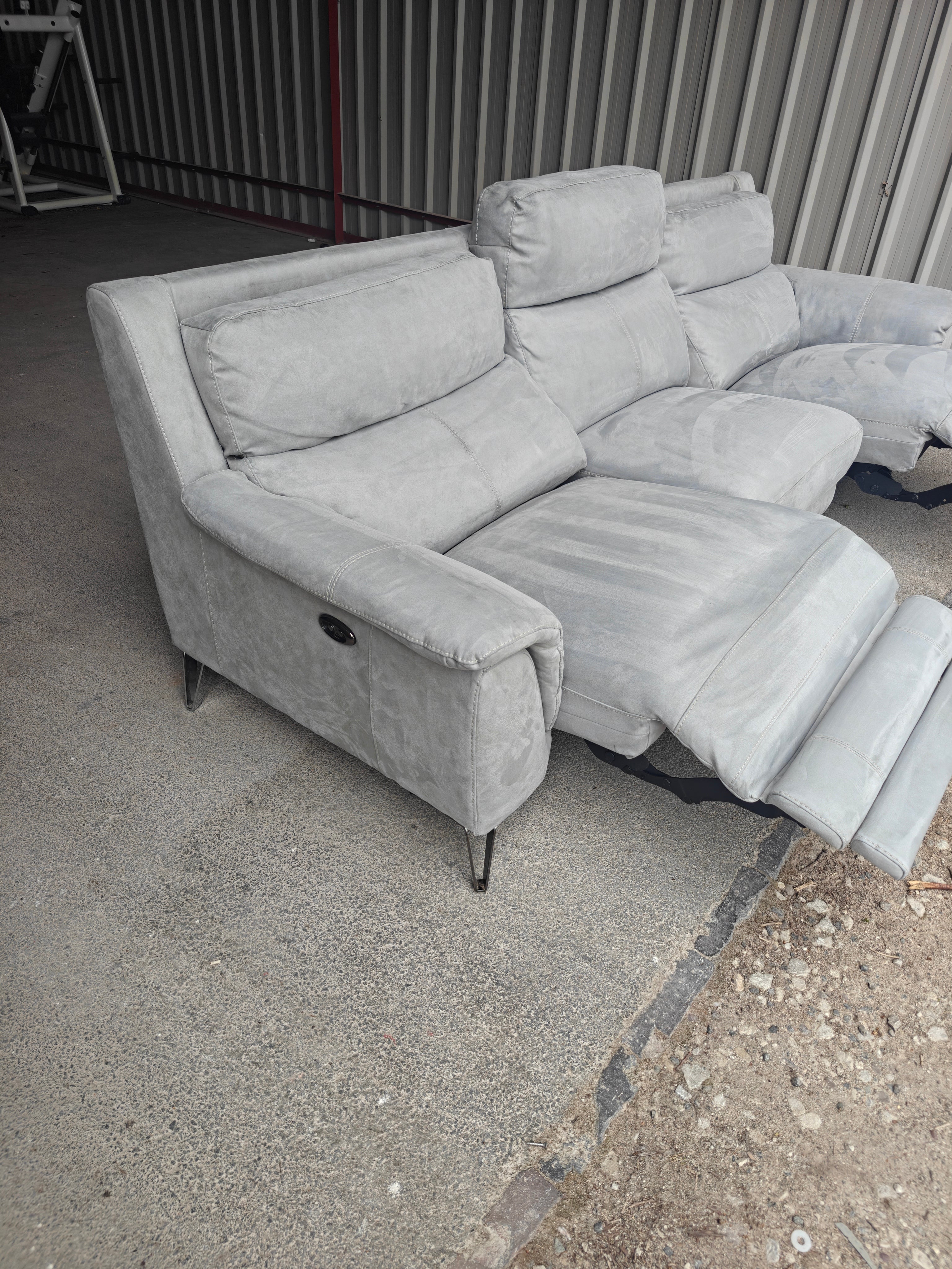 Stone Suede Furniture Village Contempo Electric Recliner 3 Seater Sofa