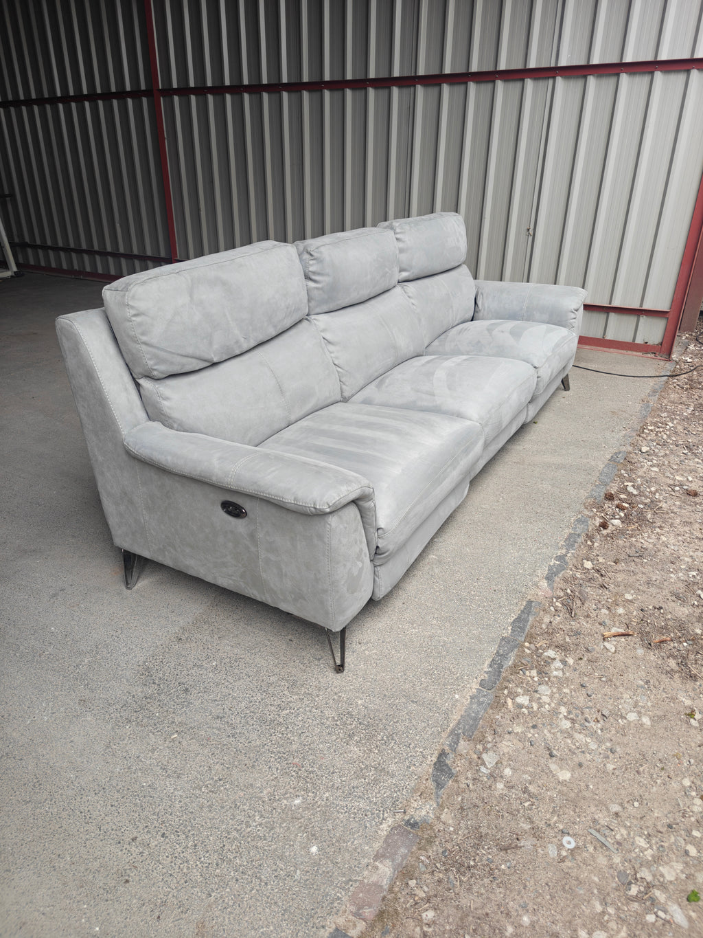 Stone Suede Furniture Village Contempo Electric Recliner 3 Seater Sofa