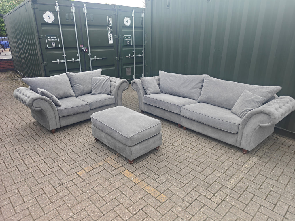 Grey Windsor Sofa Set 4+2 Seater + Footstool RRP
