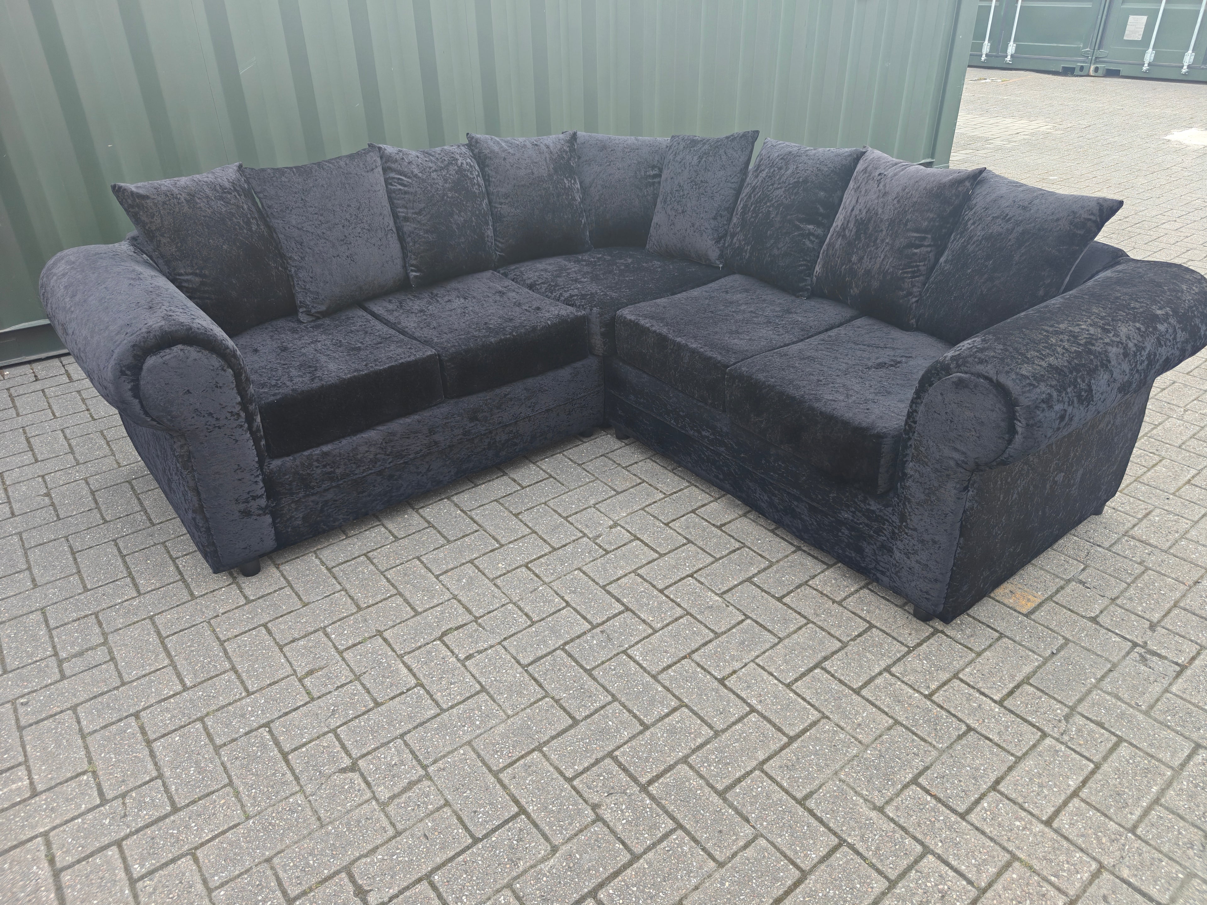 Black Crushed Velvet Corner Sofa