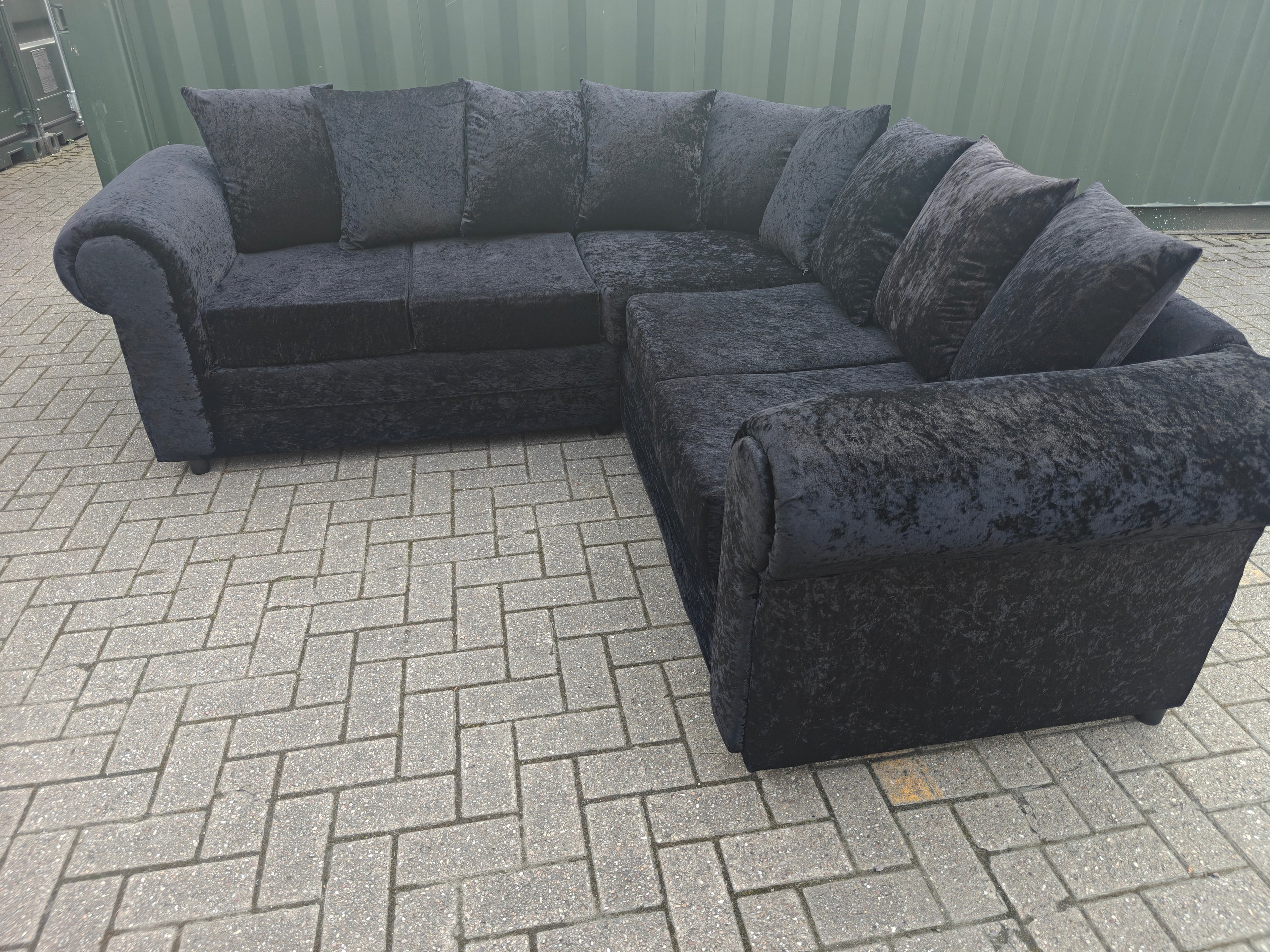 Black Crushed Velvet Corner Sofa